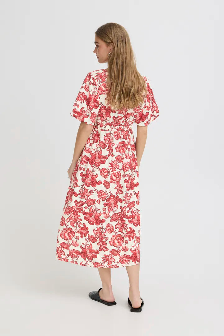 Glenda Midi Dress (Red Floral Print)