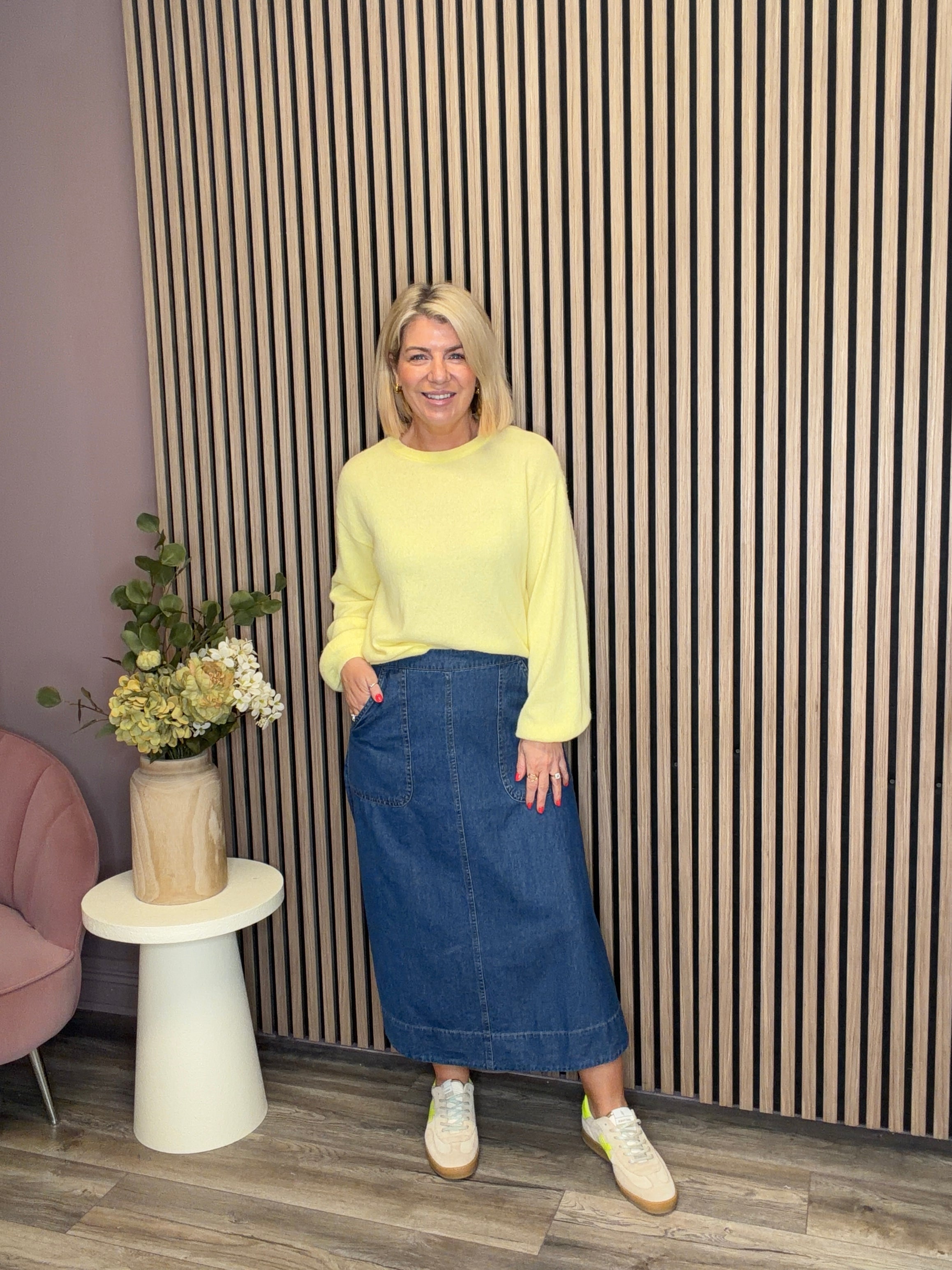 Joanna Midi Skirt (Deep Blue Denim)