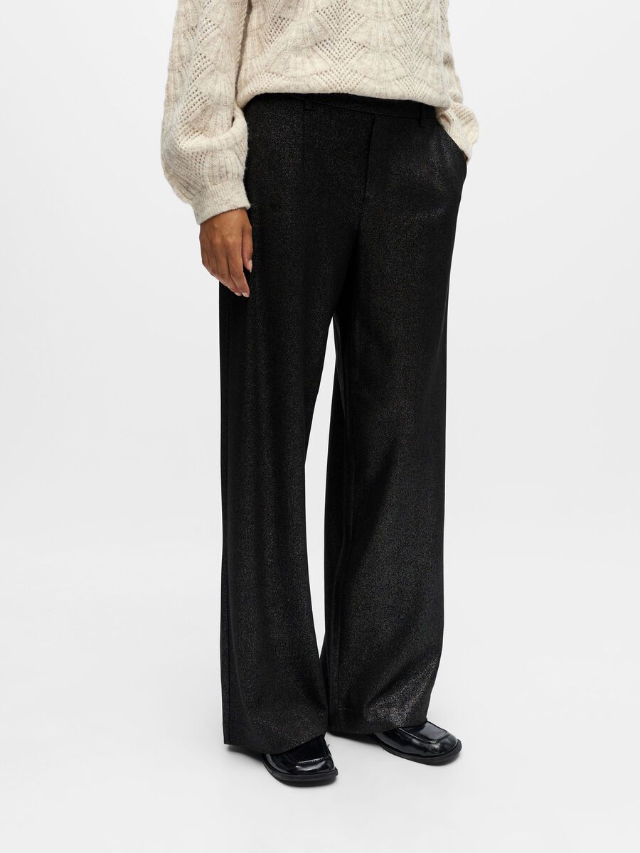 Cassie Wide Leg Pants (Black/Silver)