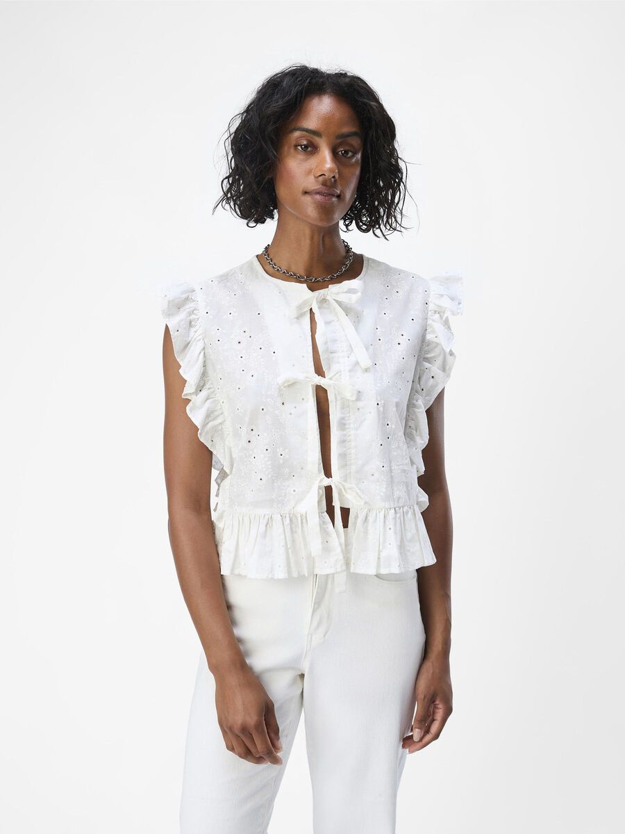 Cilla Sleeveless Ruffle Top (Cloud Dancer)