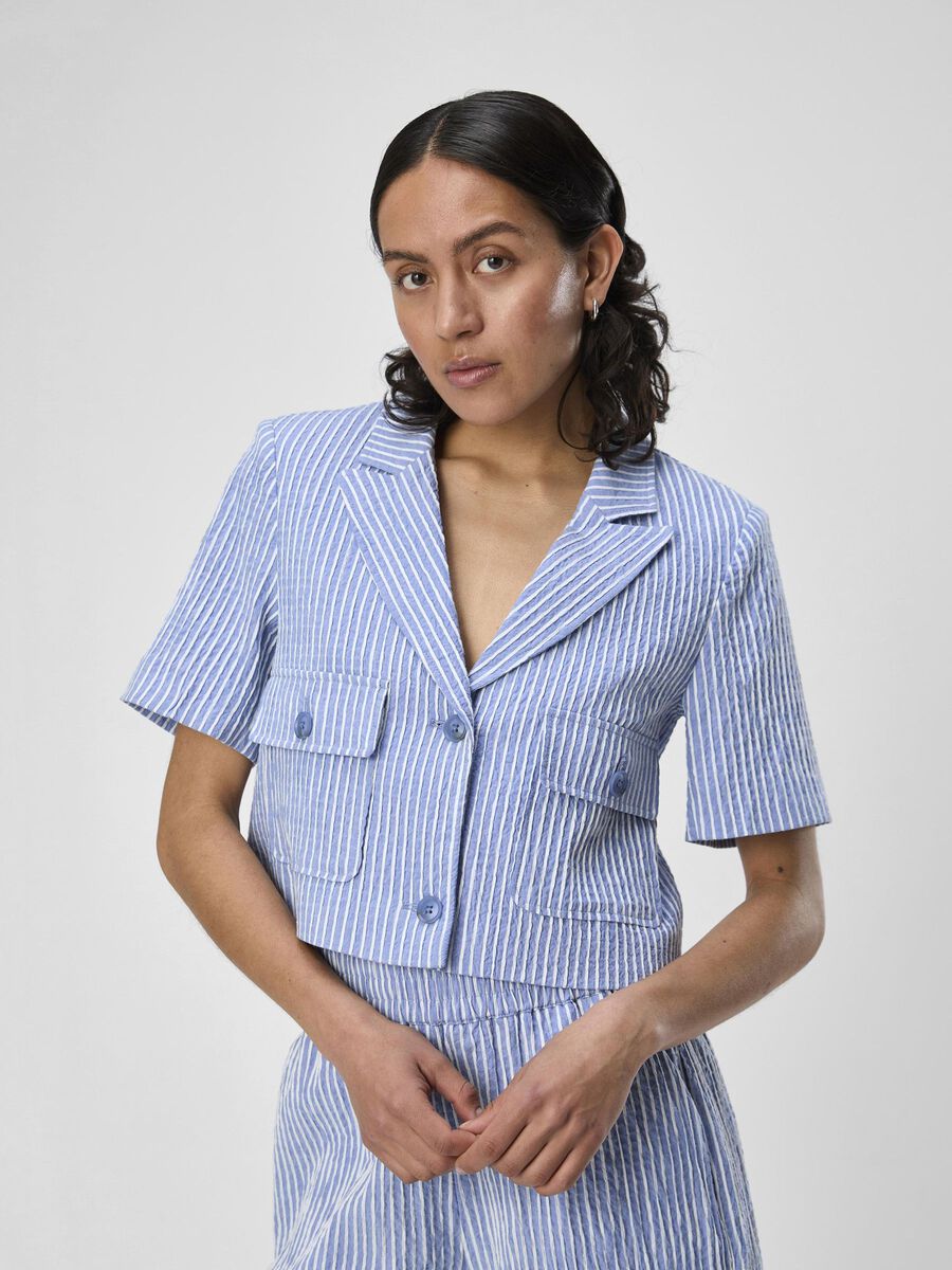 Maya Short Sleeve Blazer (Palace Blue/White)