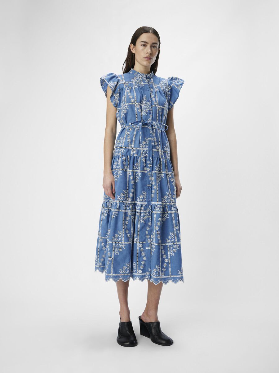 Chinna Embroidered Long Dress (Dark Demin/Cloud Dancer)