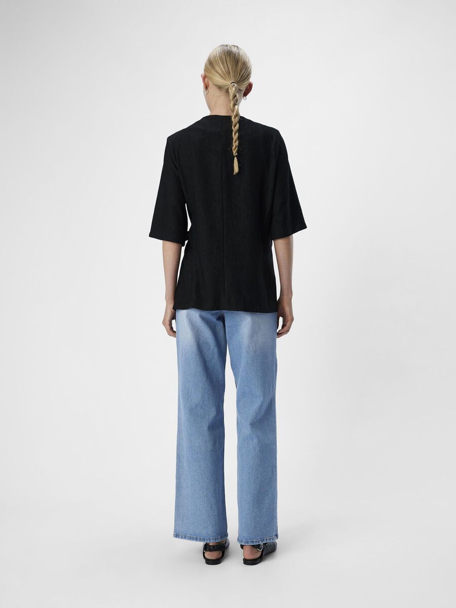 Rilla Half Sleeve Wrap Blazer (Black)