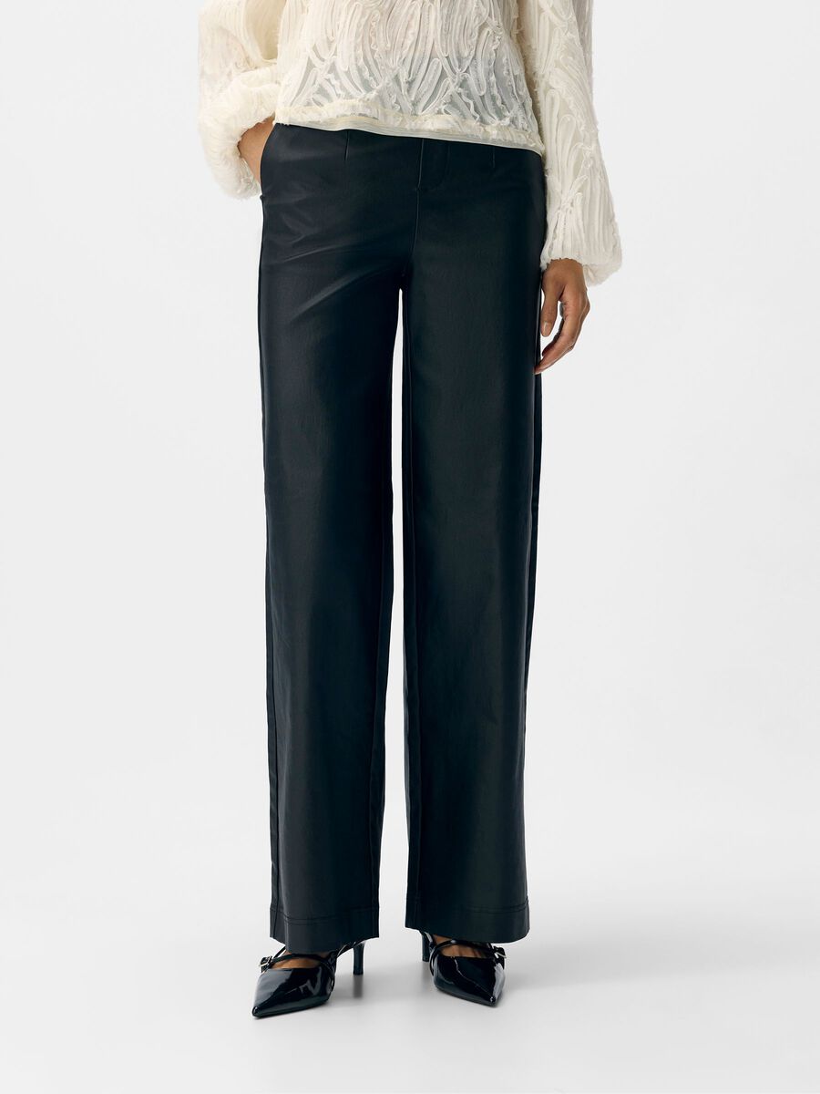 Mel Coated Wide Leg Pants (Black)