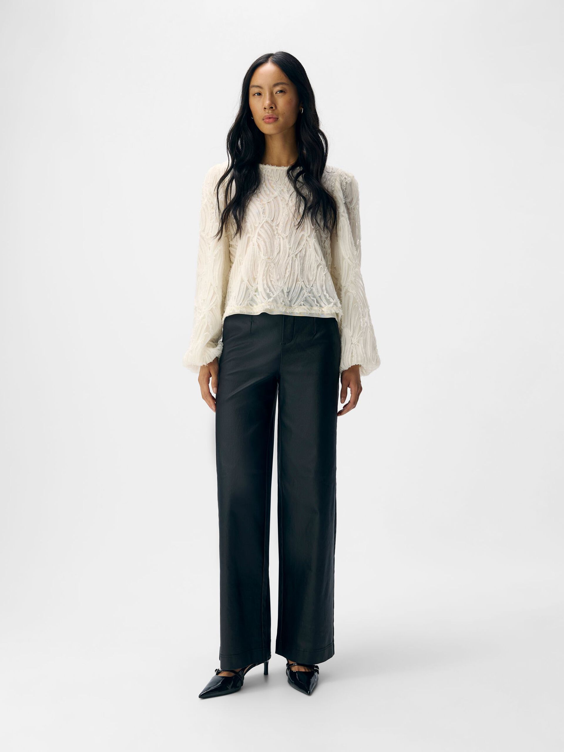 Mel Coated Wide Leg Pants (Black)