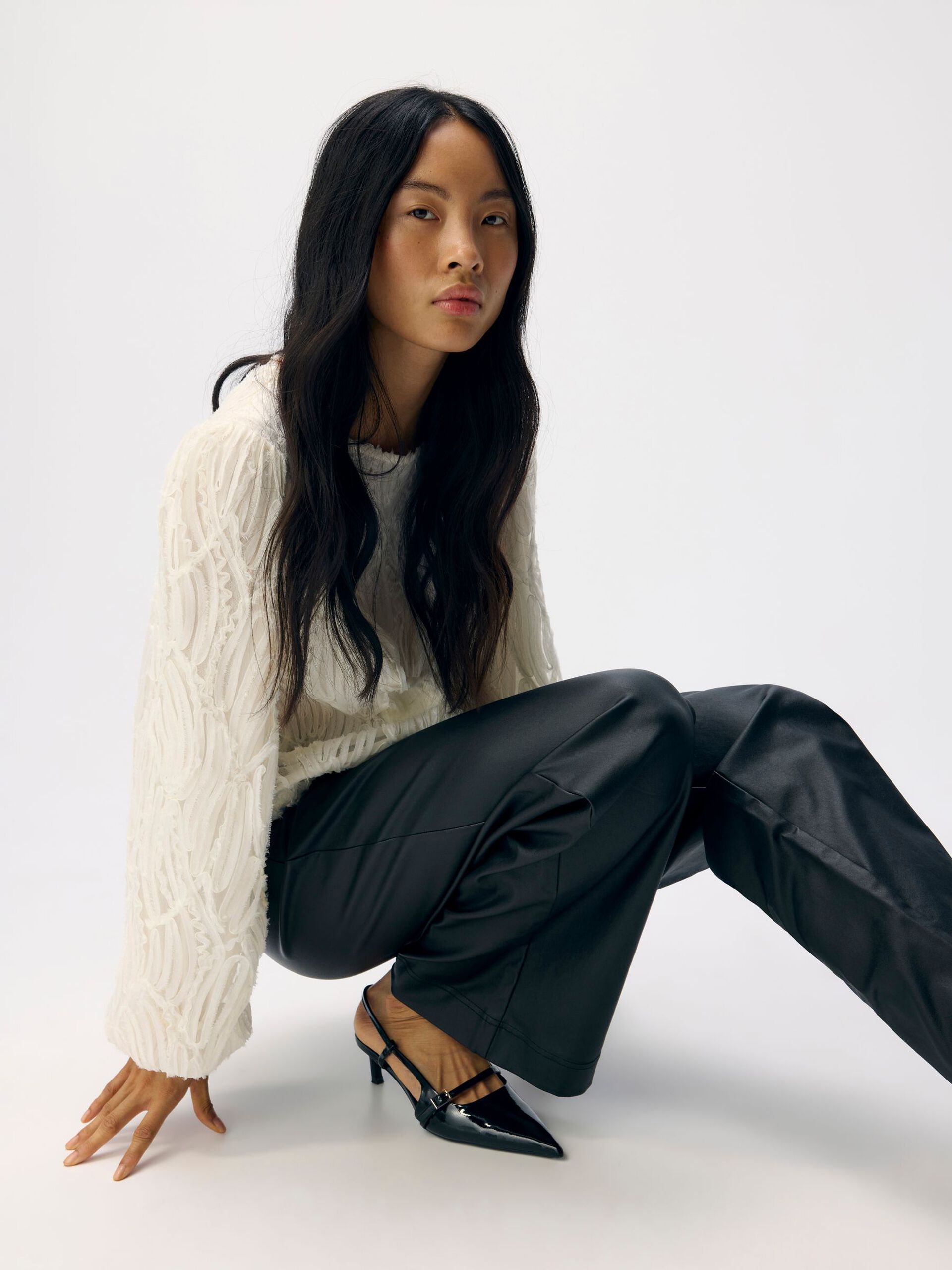 Mel Coated Wide Leg Pants (Black)