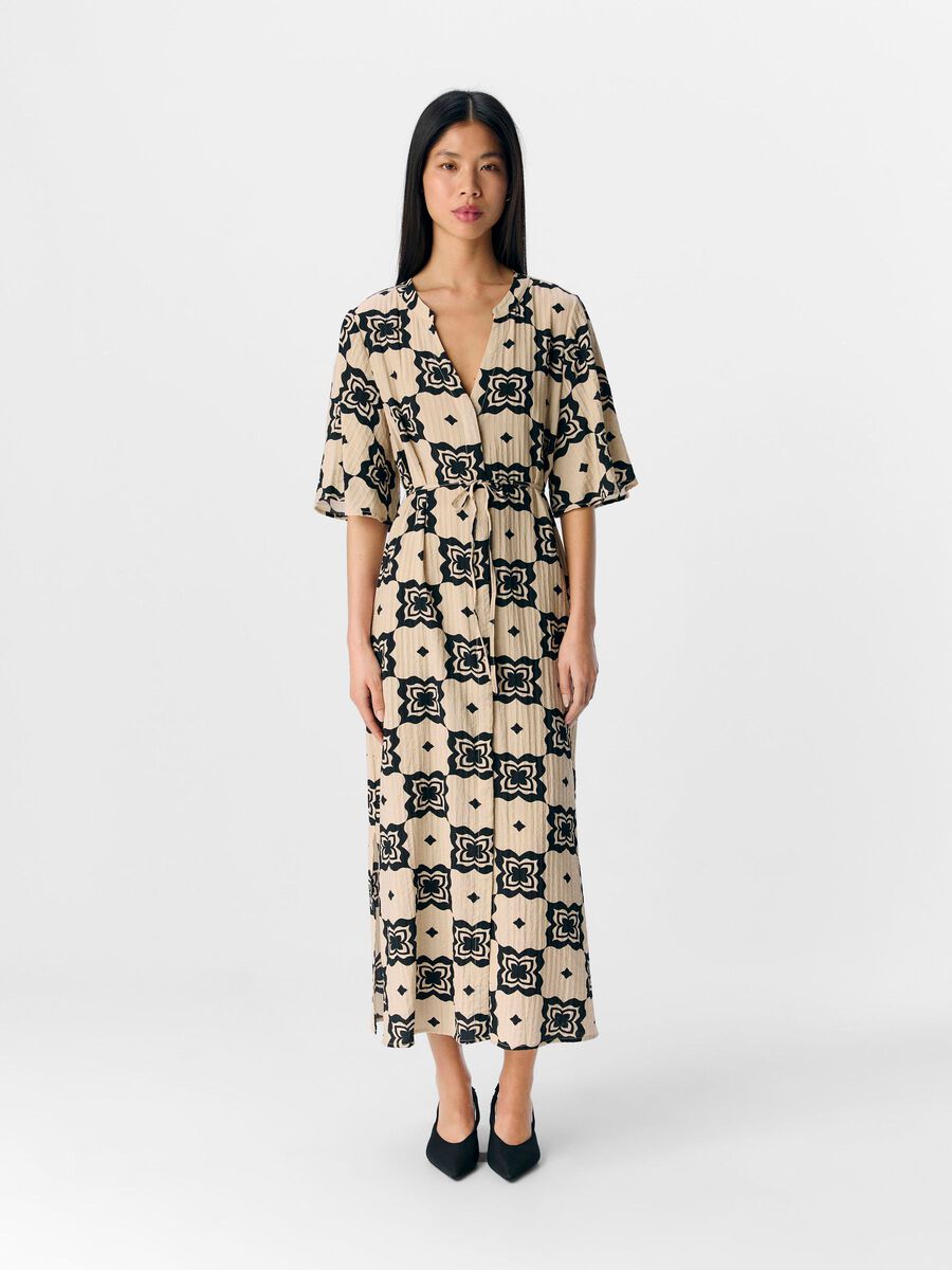 Majella Printed Midi Dress (Sandshell/Black)
