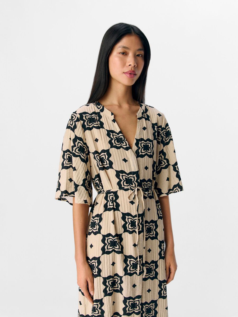 Majella Printed Midi Dress (Sandshell/Black)