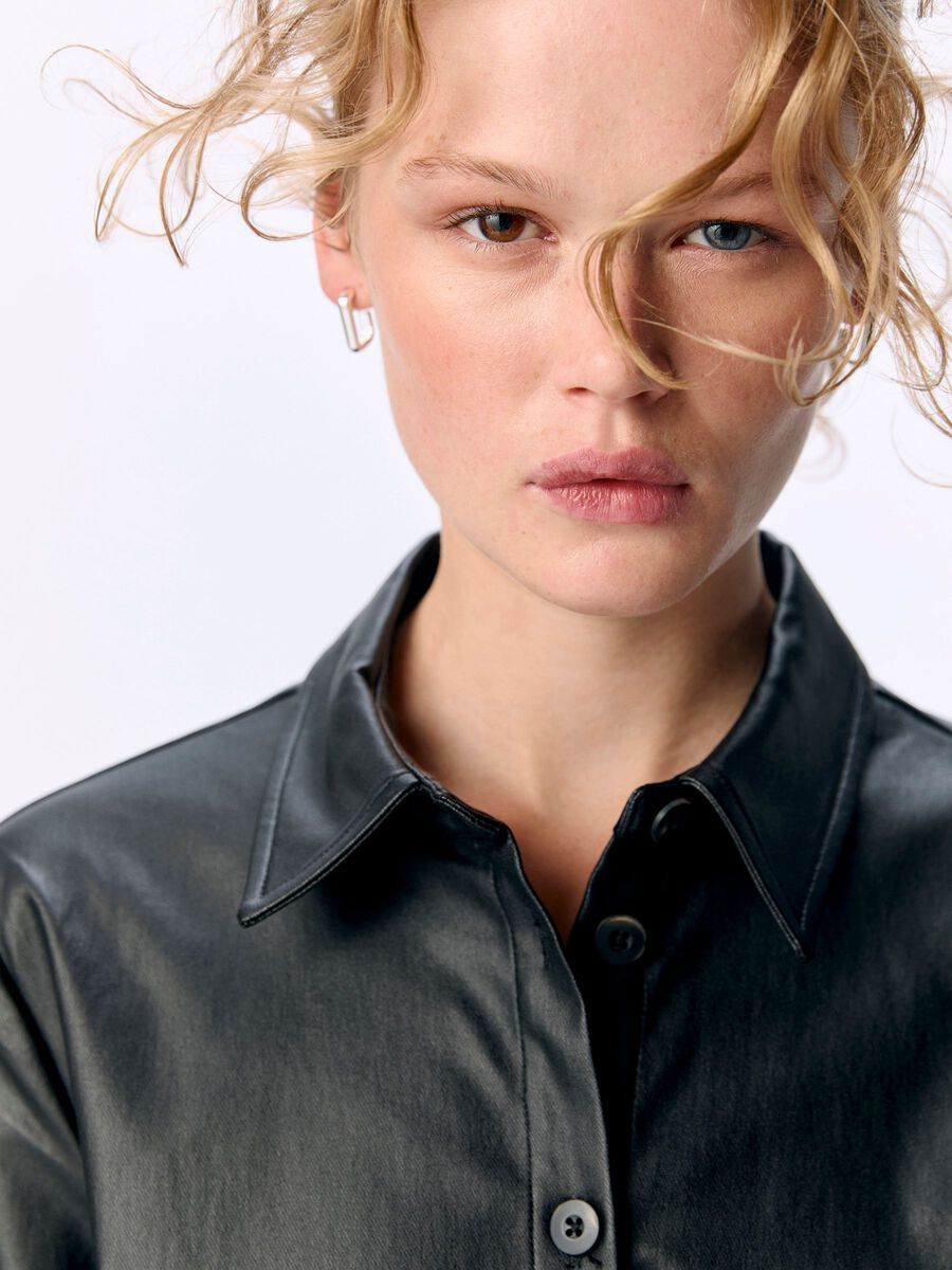 Melba Faux Leather Shirt (Black)