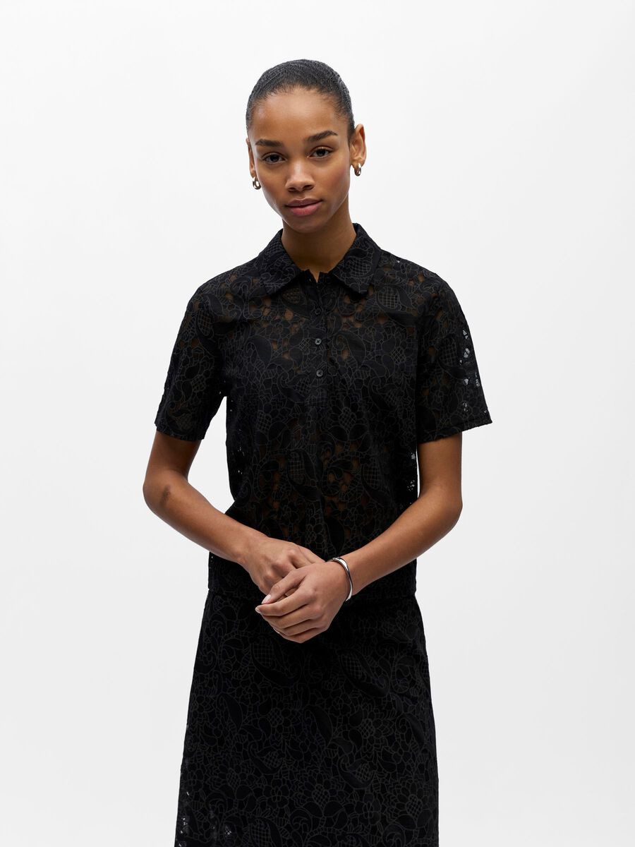 Bianca Lace Polo Shirt (Black)
