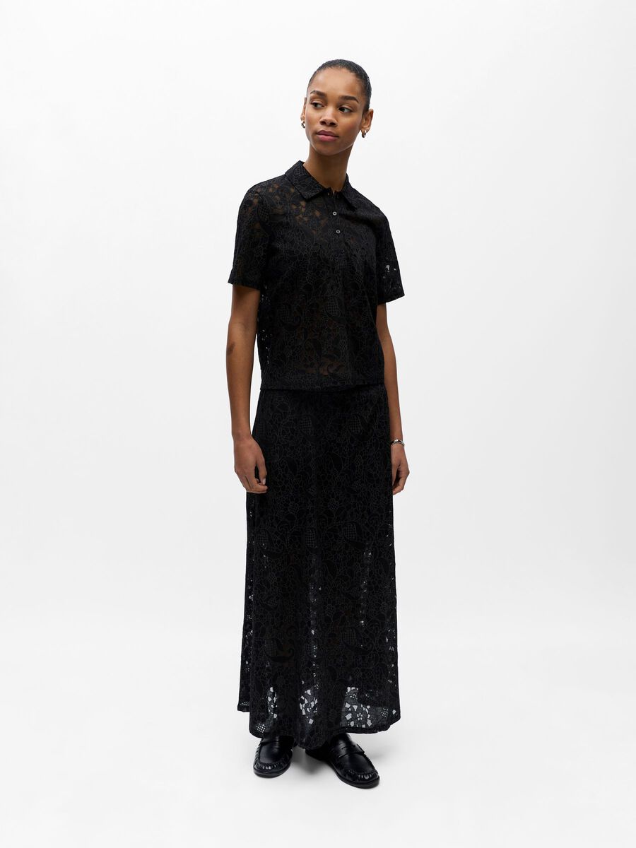 Bianca Lace Polo Shirt (Black)