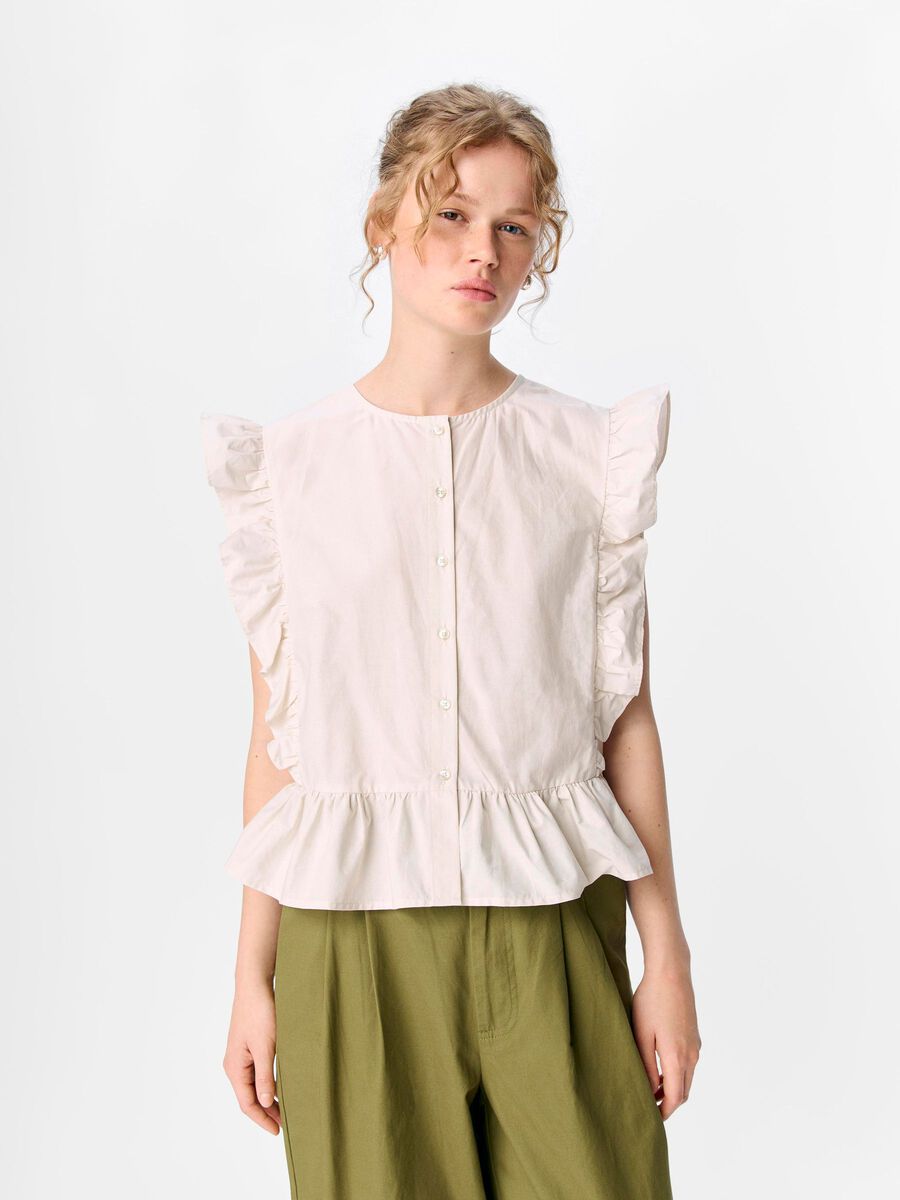 Hope Ruffle Sleeveless Top (White Sand)