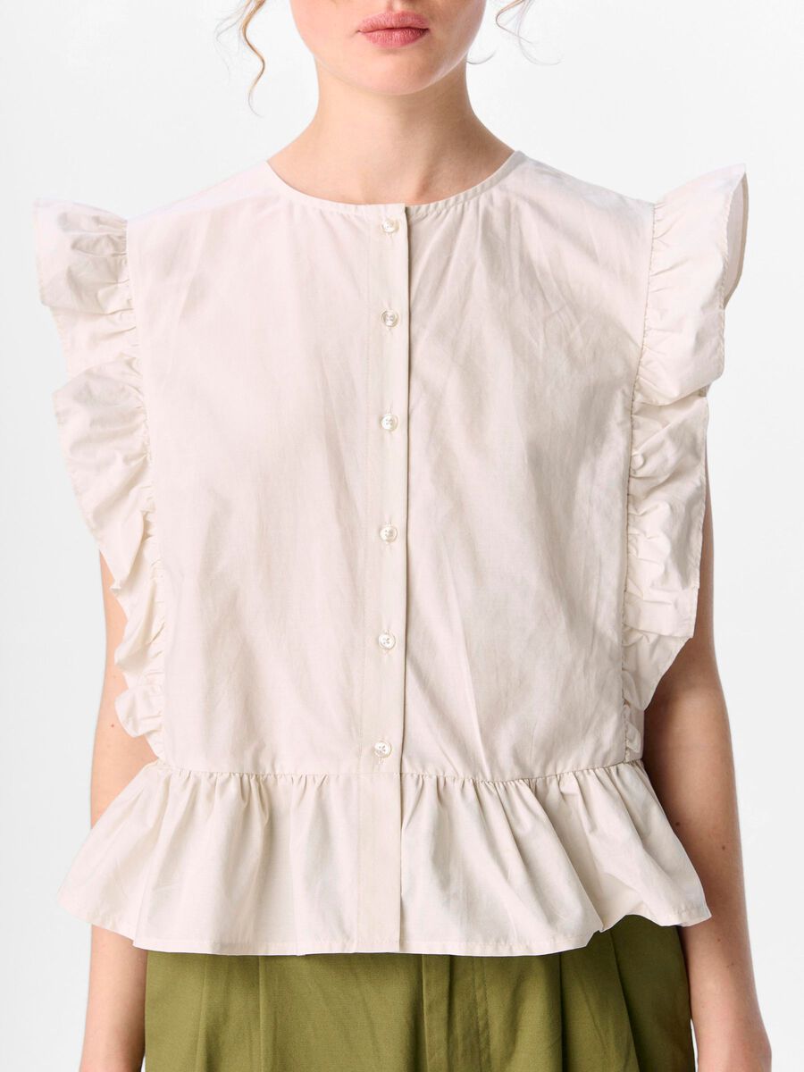 Hope Ruffle Sleeveless Top (White Sand)