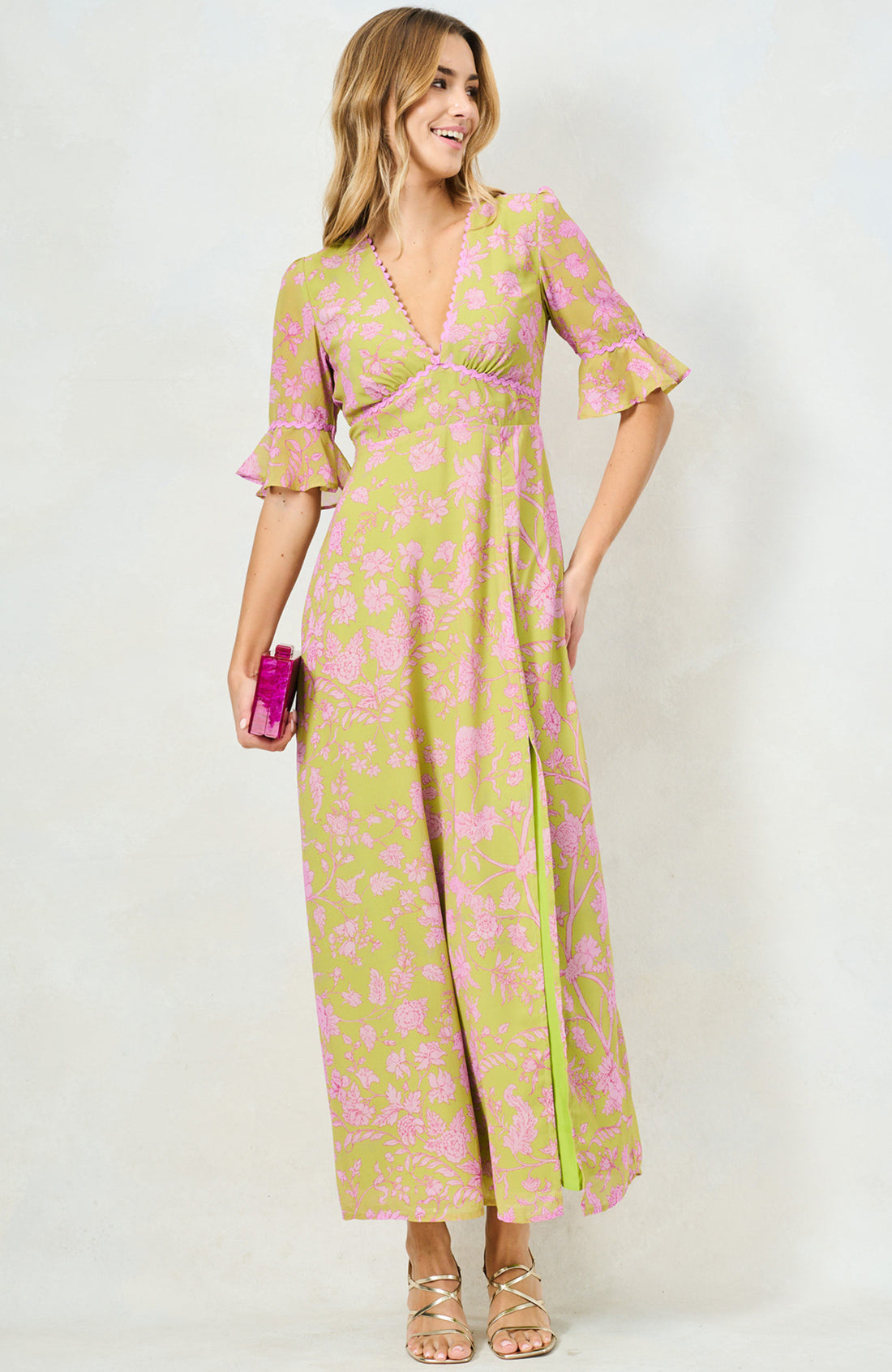 The Yara Maxi Dress (Green/Pink)