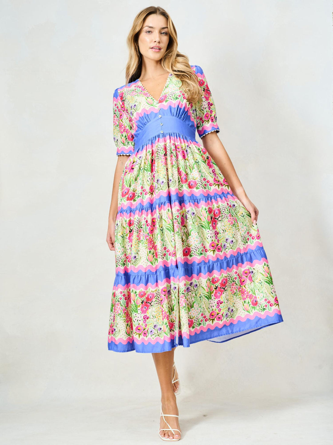 The Jo Midi Dress (Blue/Pink Multi)