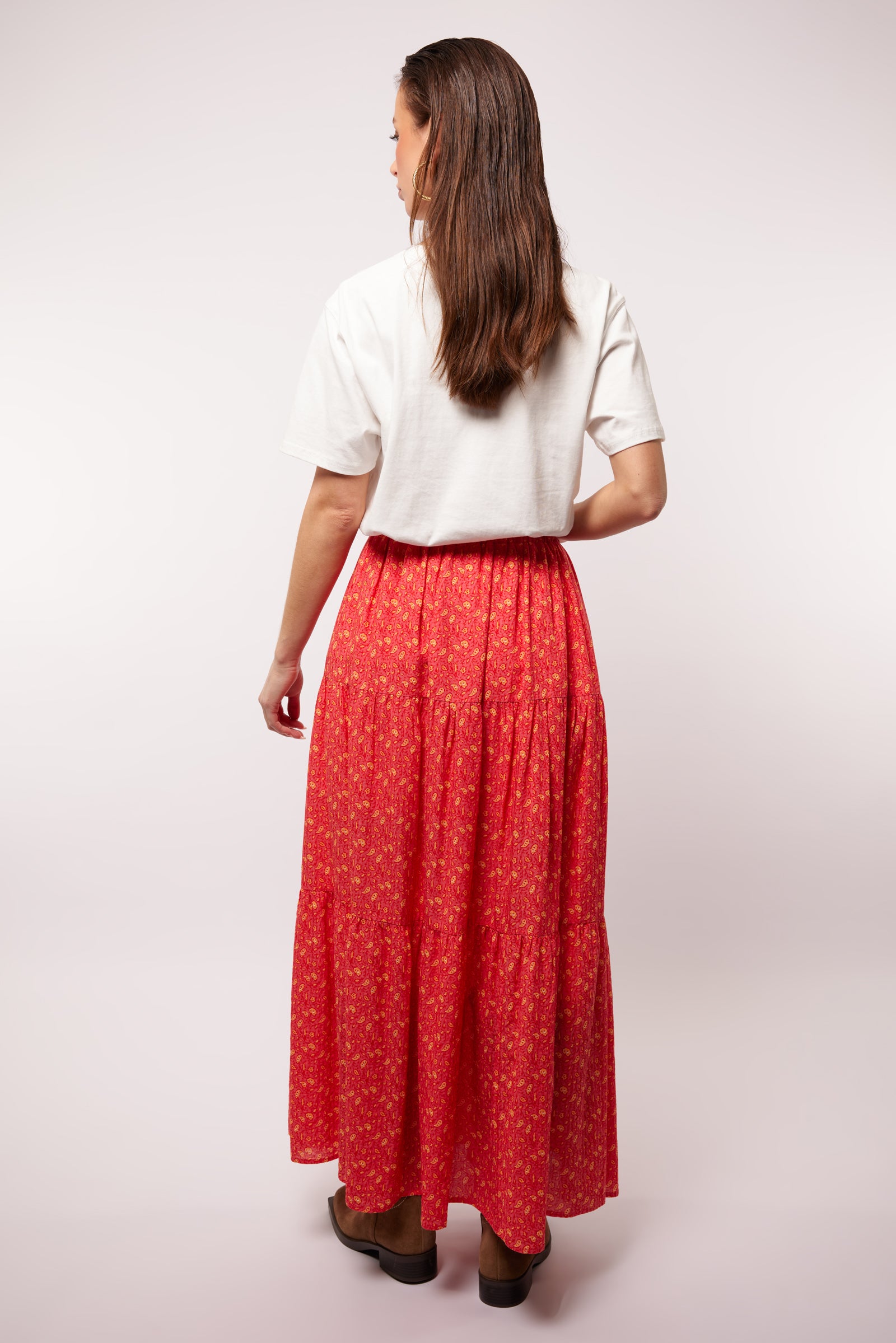Cassidy Elasticated Waist Maxi Skirt (Sunkissed Coral/ Terra)