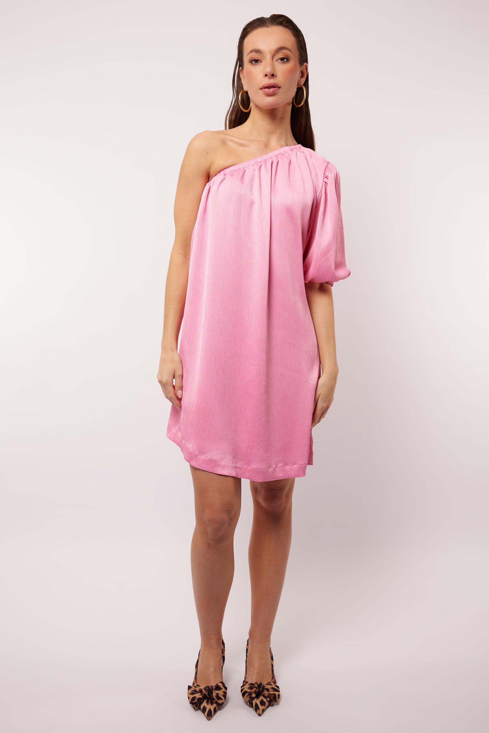 Evelina One Shoulder Mini Dress (Pink)