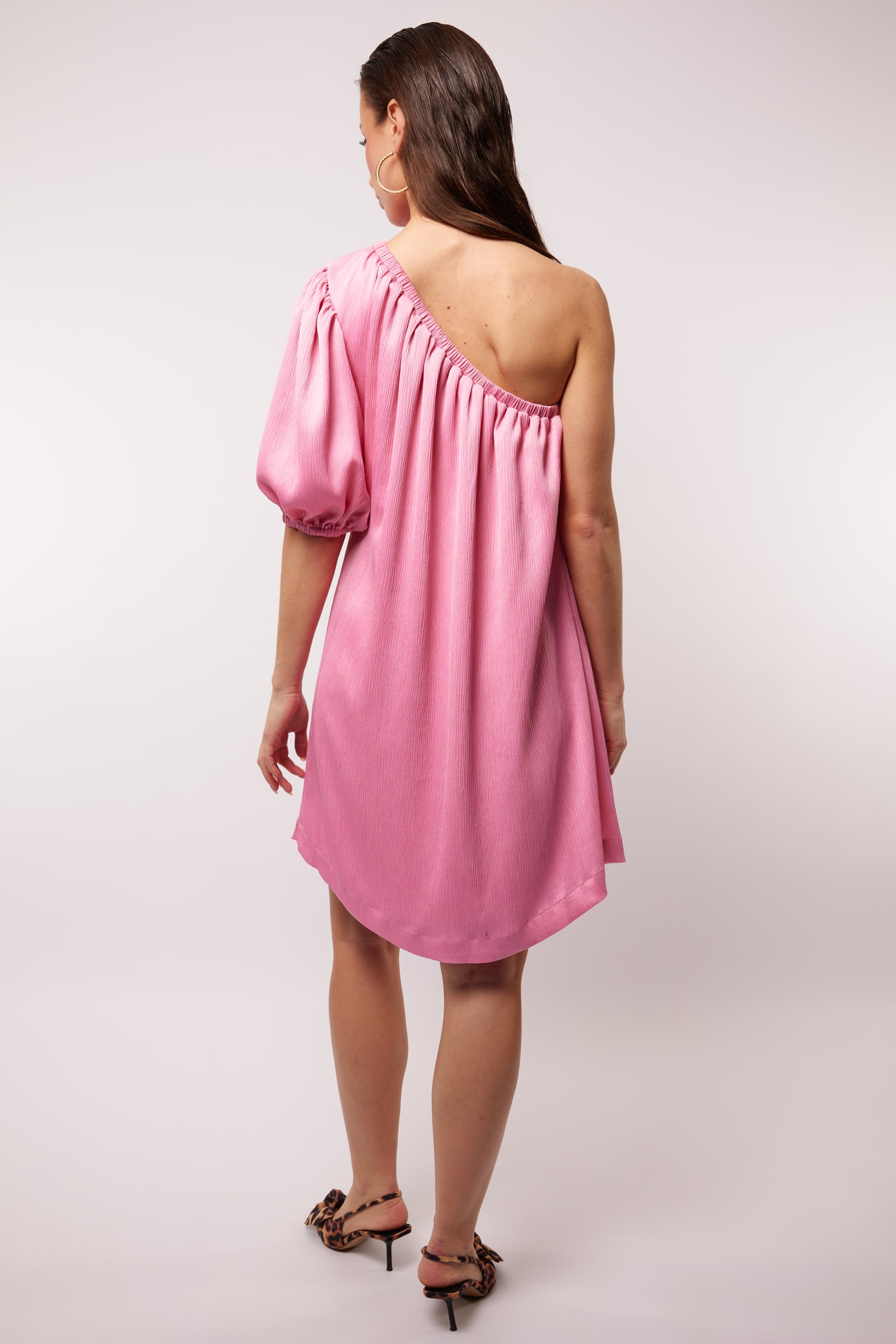 Evelina One Shoulder Mini Dress (Pink)