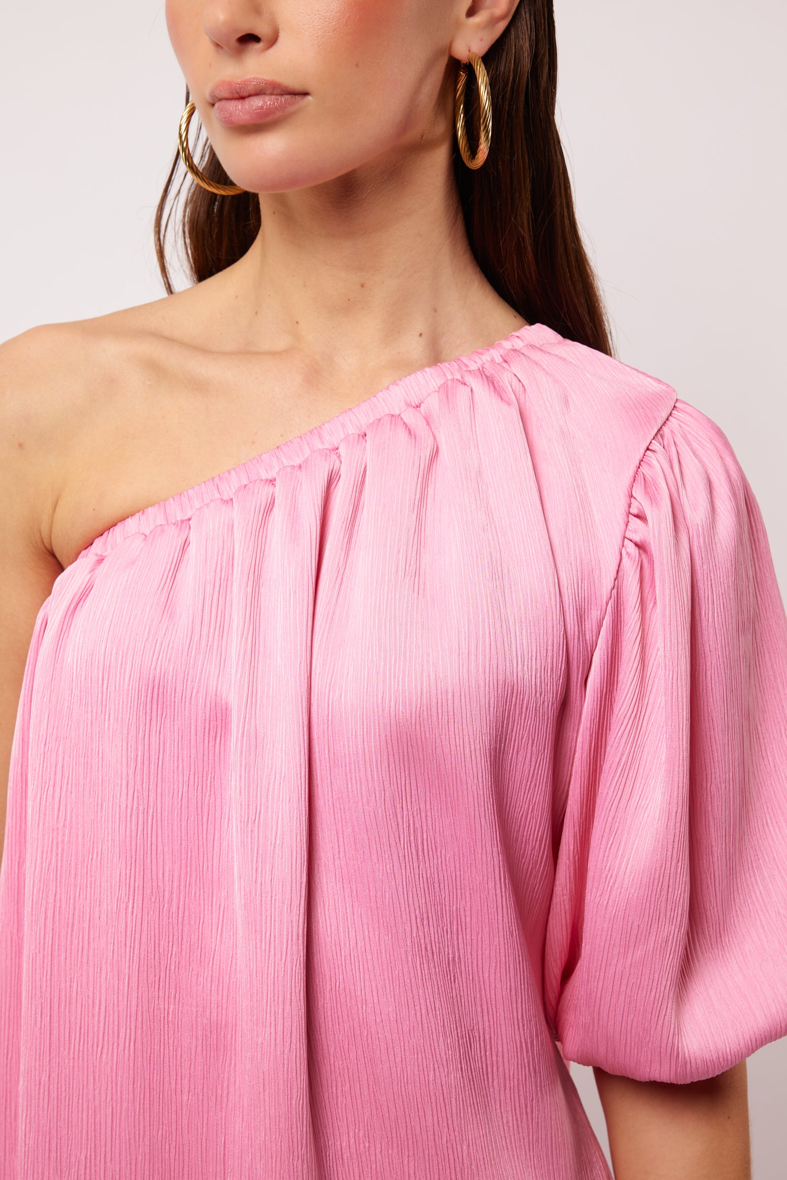 Evelina One Shoulder Mini Dress (Pink)