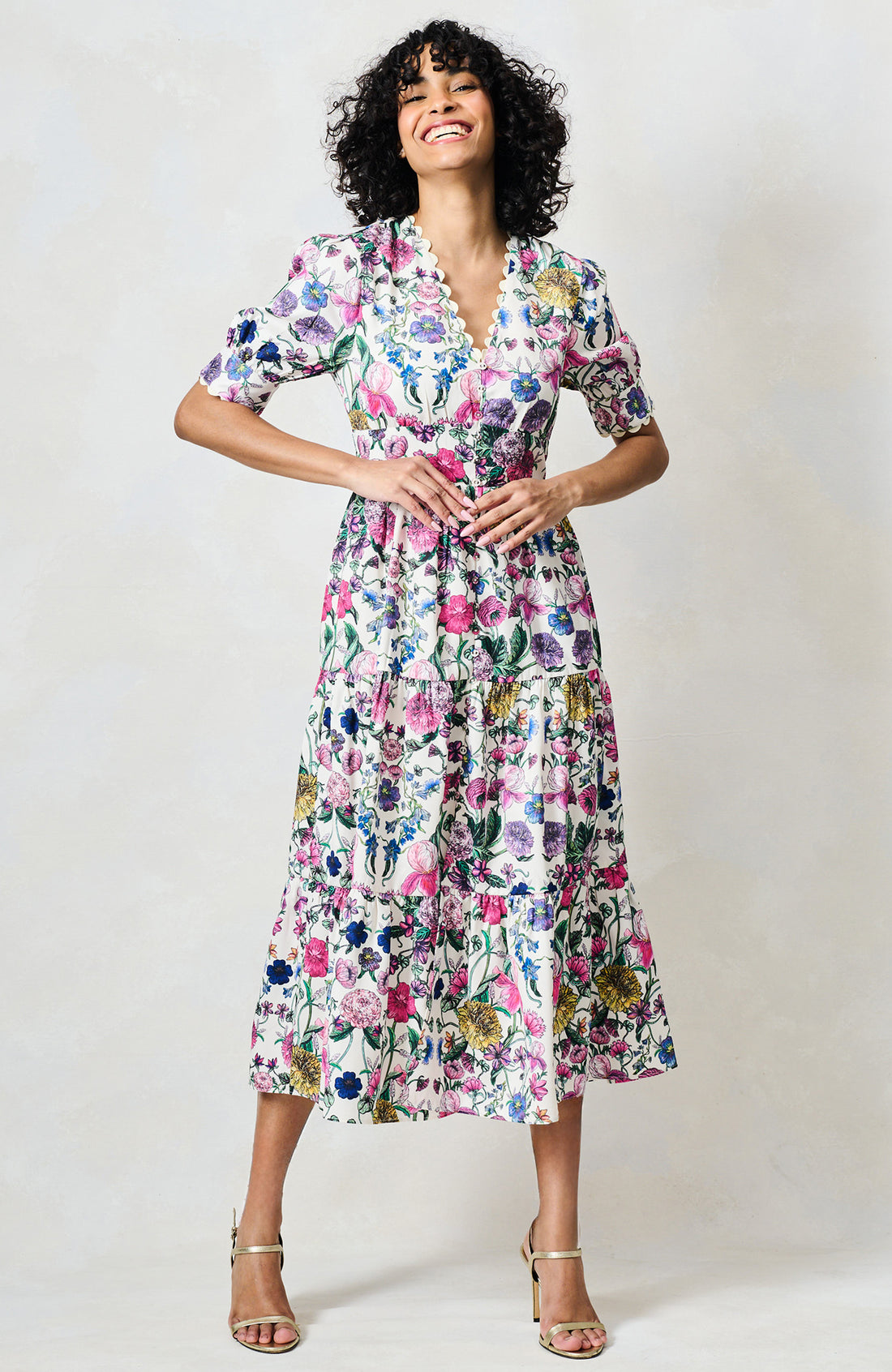 The Sonnet Midi Dress (White/Pink)