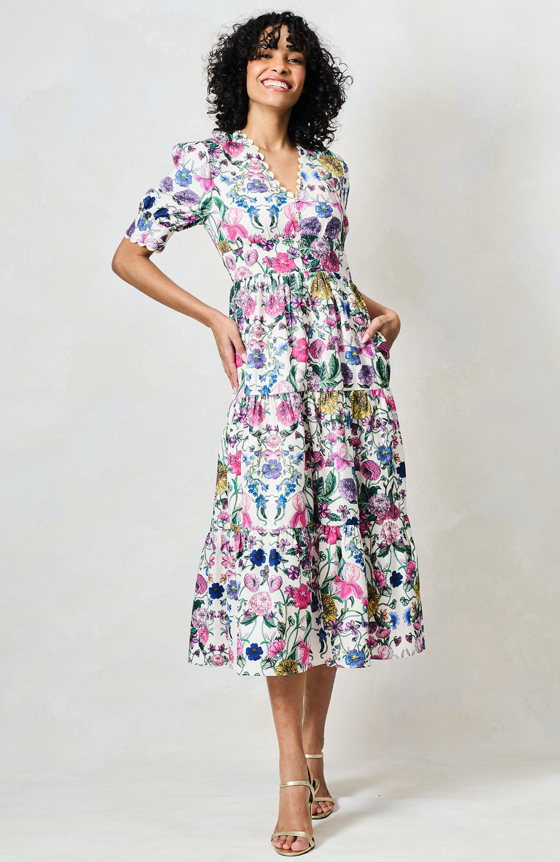 The Sonnet Midi Dress (White/Pink)