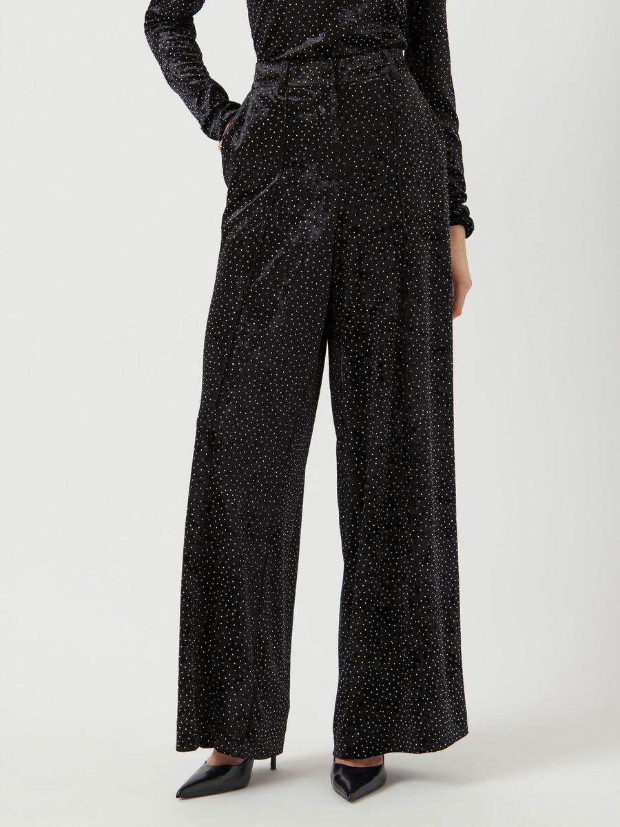 Leonie Velvet Rhinestone Pants (Black/Rhinestone)