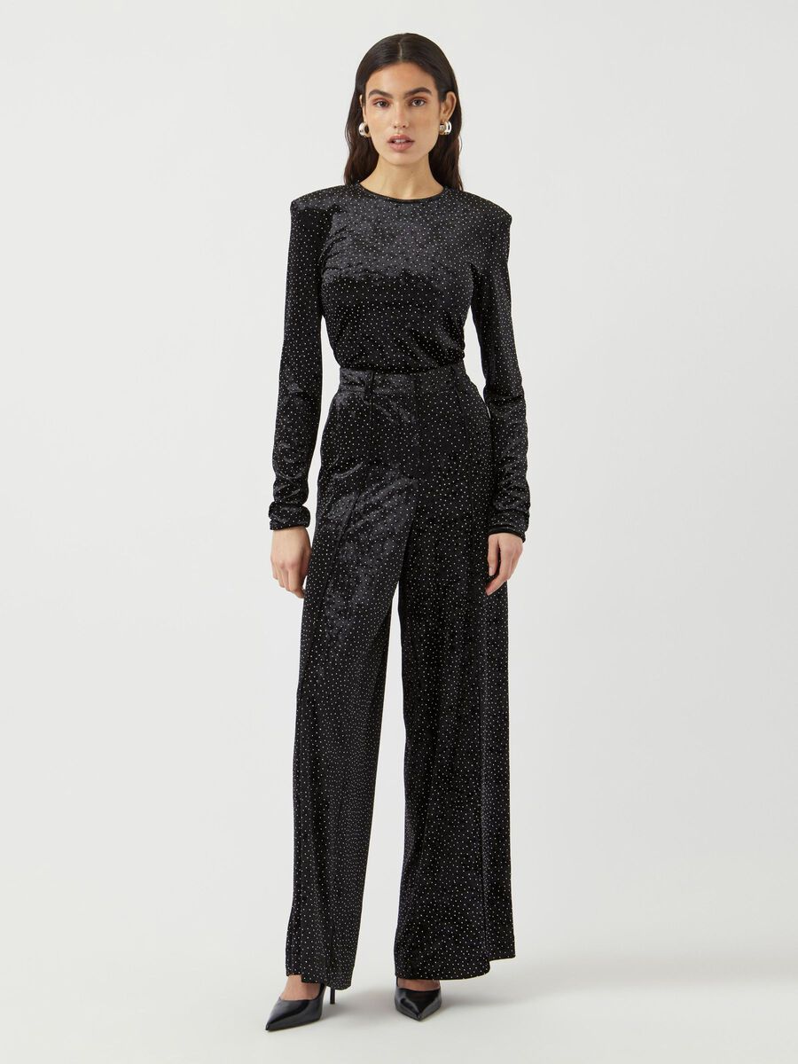 Leonie Velvet Rhinestone Pants (Black/Rhinestone)