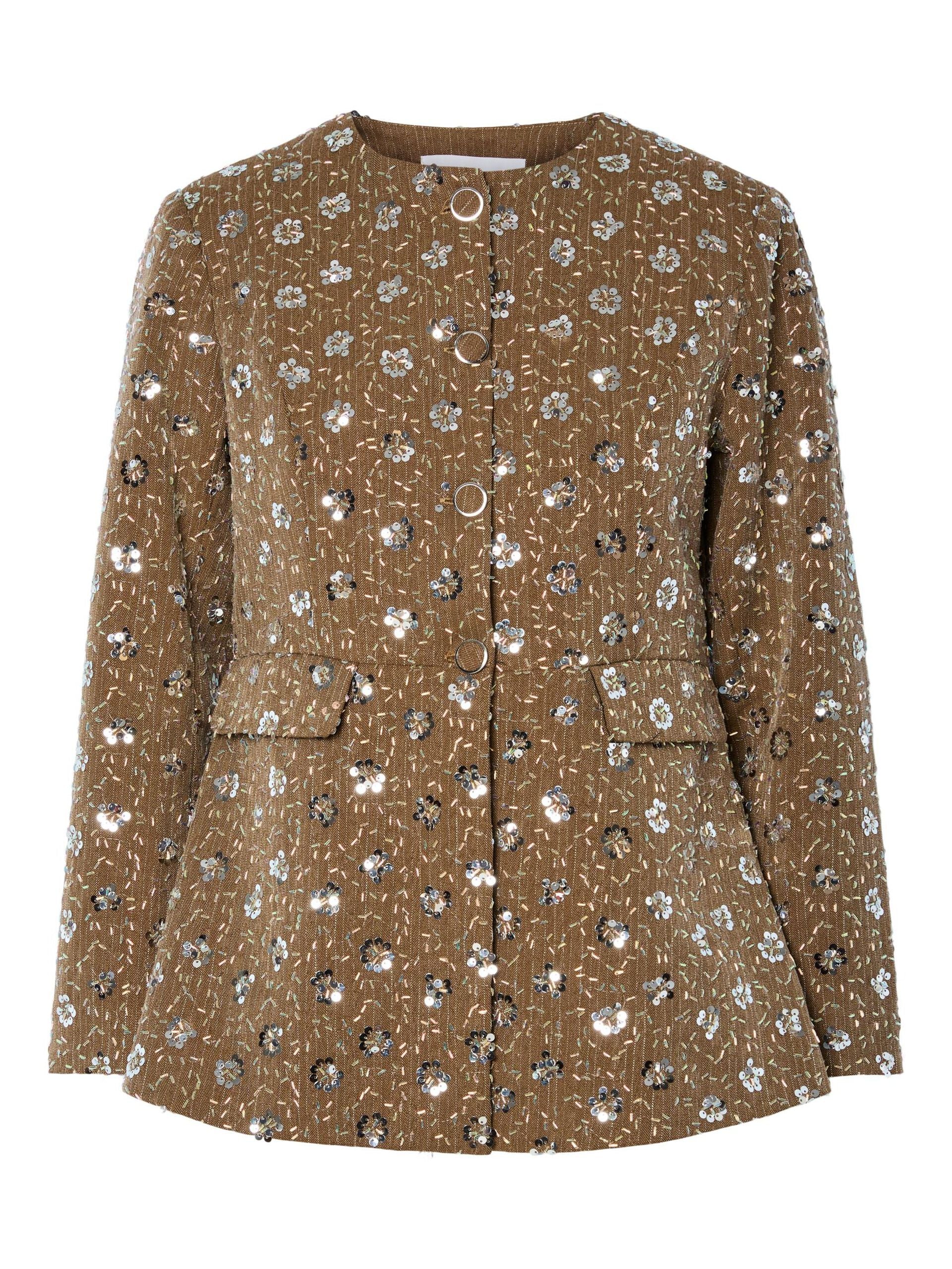 Georgina Sequin Blazer (Taupe Grey)