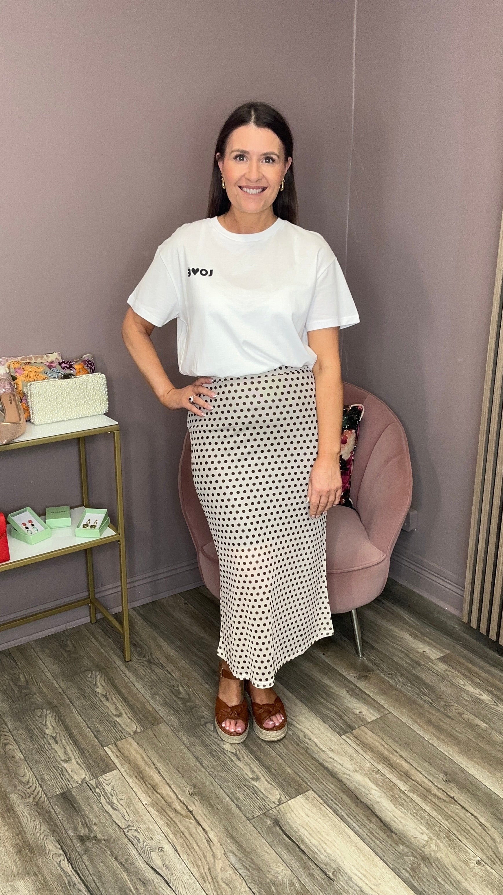 Ebba Midi Skirt (Birch/Brown Dot)