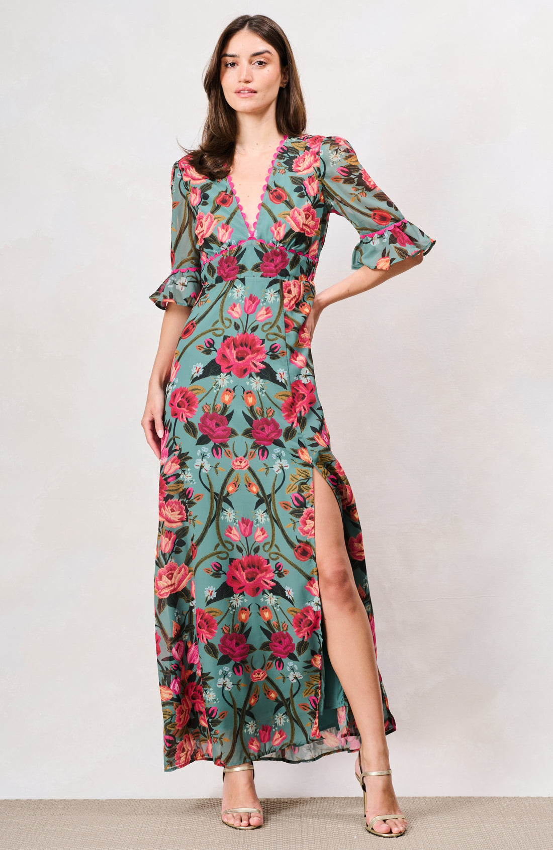 The Joanna Maxi Dress (Teal Pink/Multi)