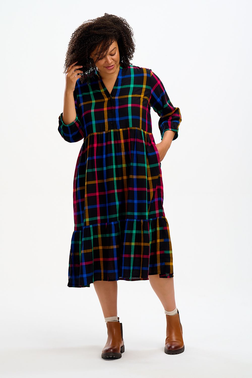 URI MIDI SMOCK DRESS (BLACK)