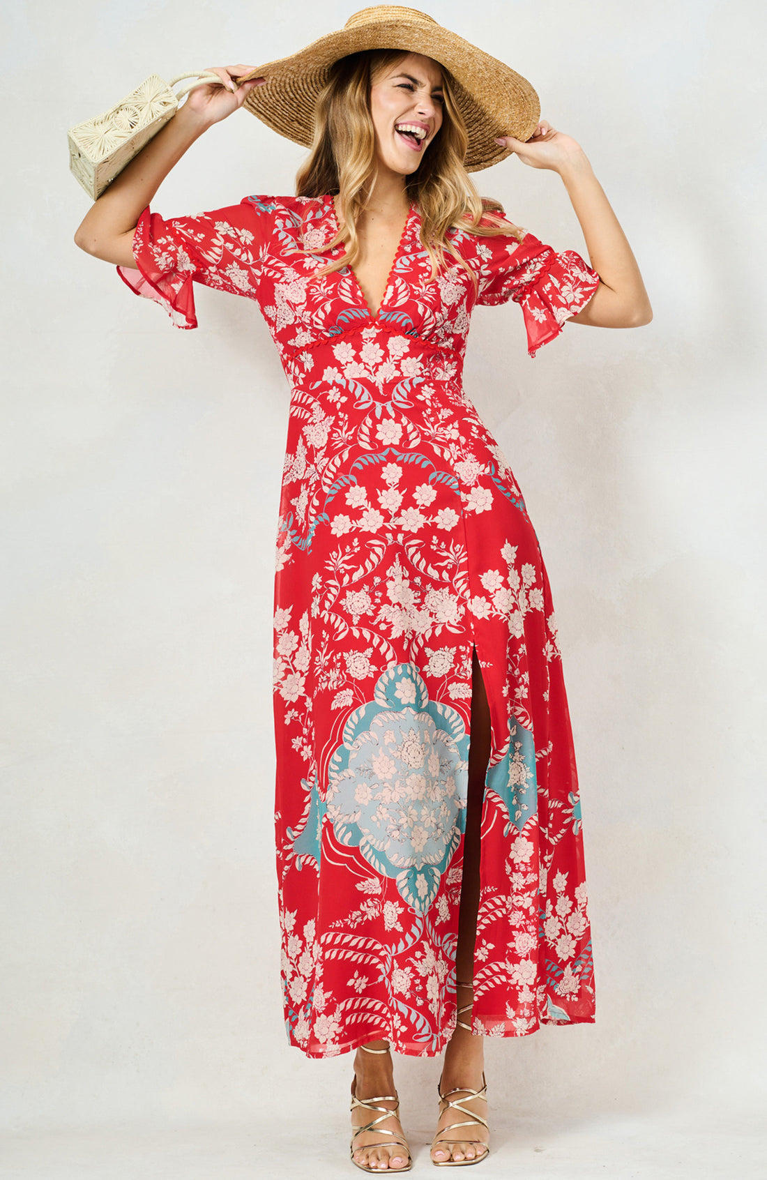 The Imane Maxi Dress (Red/Teal)
