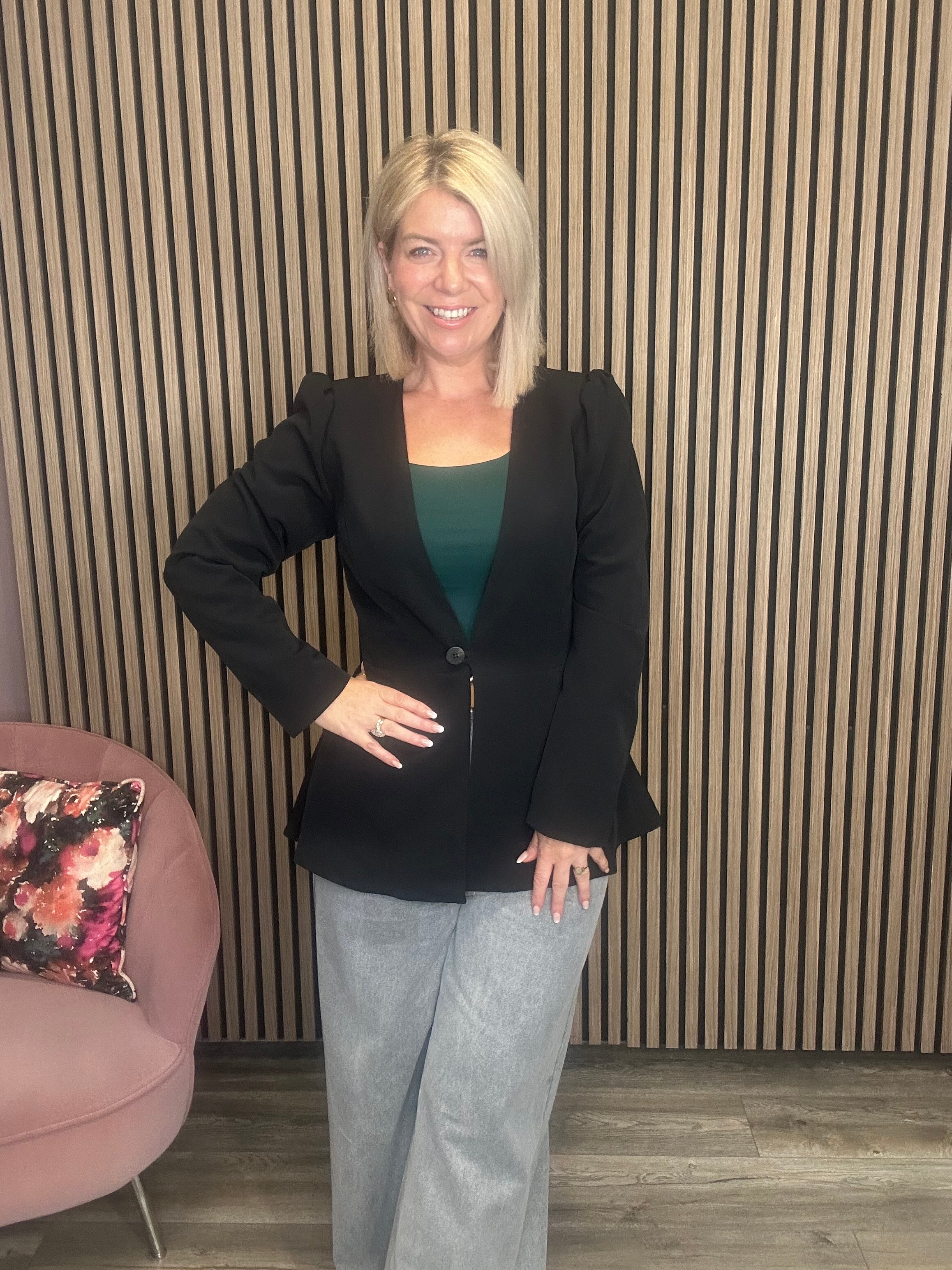 Rachel Cinched Waist Blazer (Black)