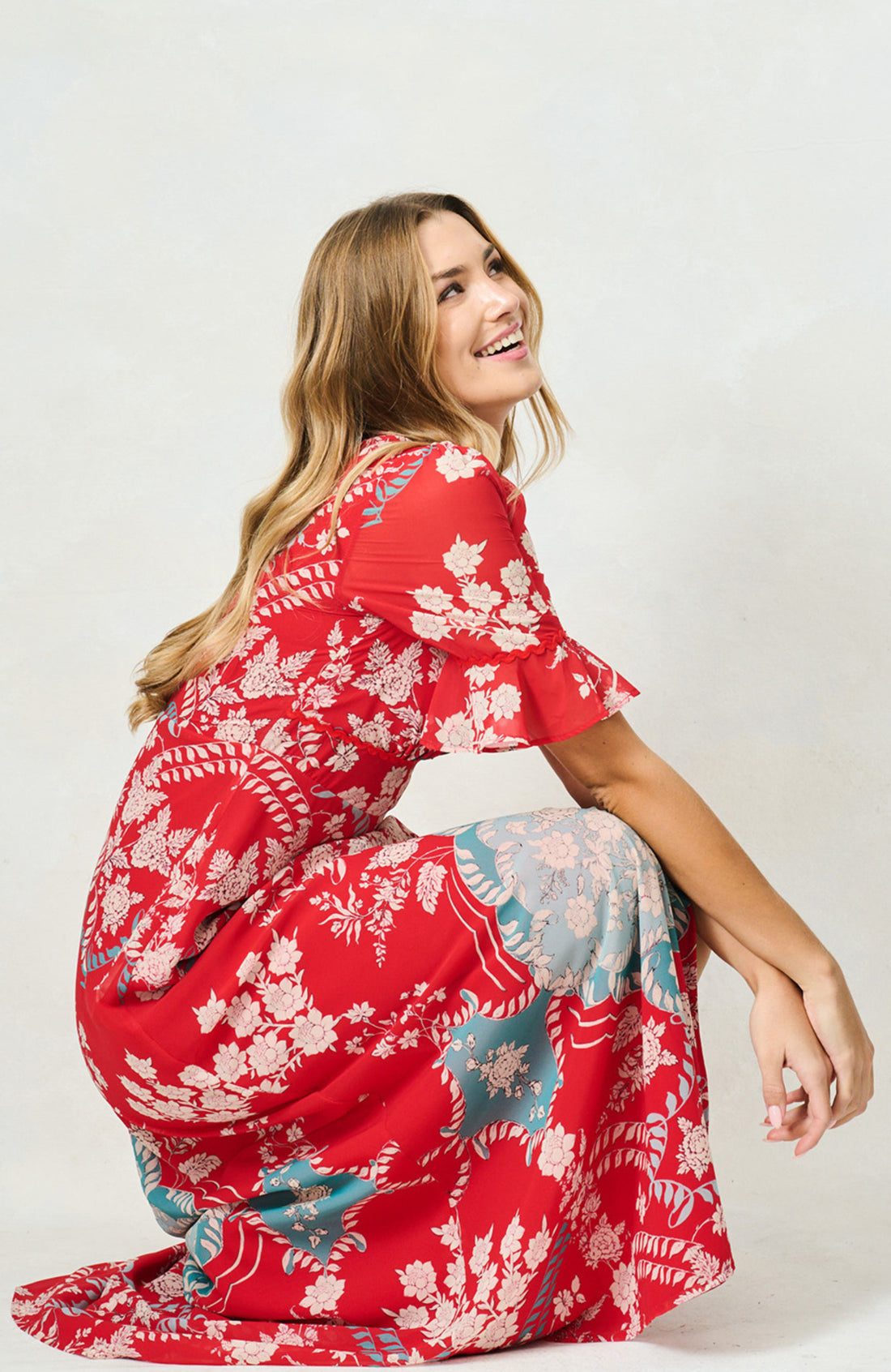 The Imane Maxi Dress (Red/Teal)