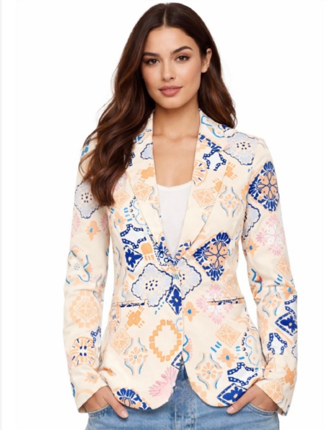 Thea Printed Blazer (Graphic Tile)