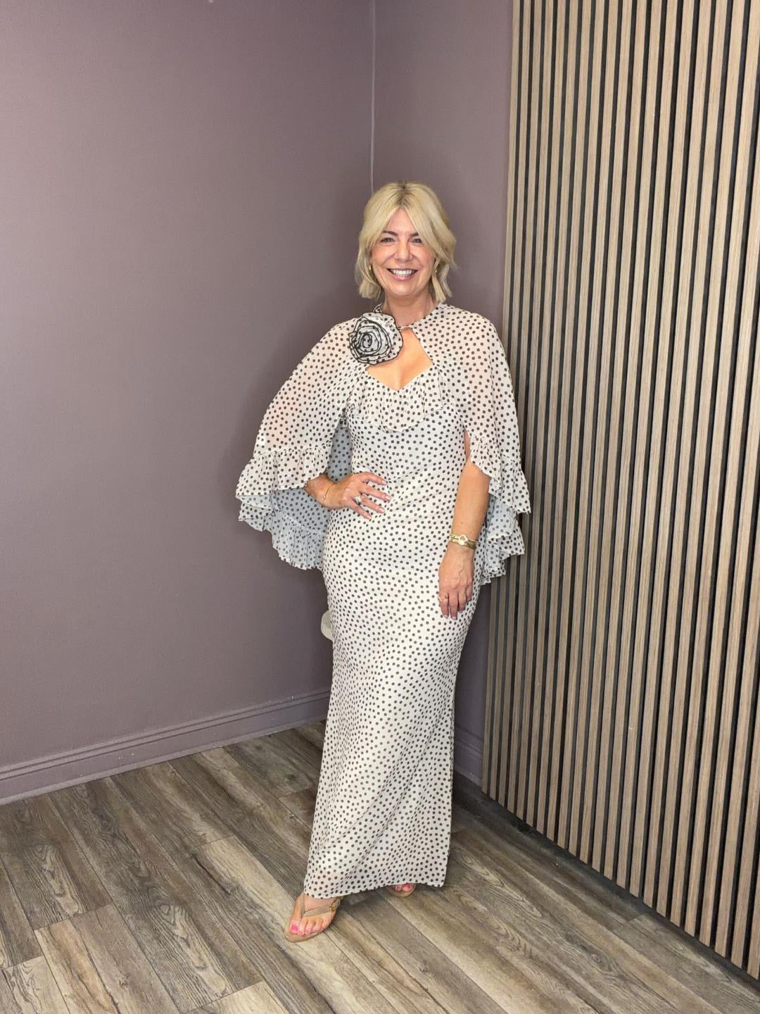 Oriana Cape Maxi Dress (Cream/Brown)