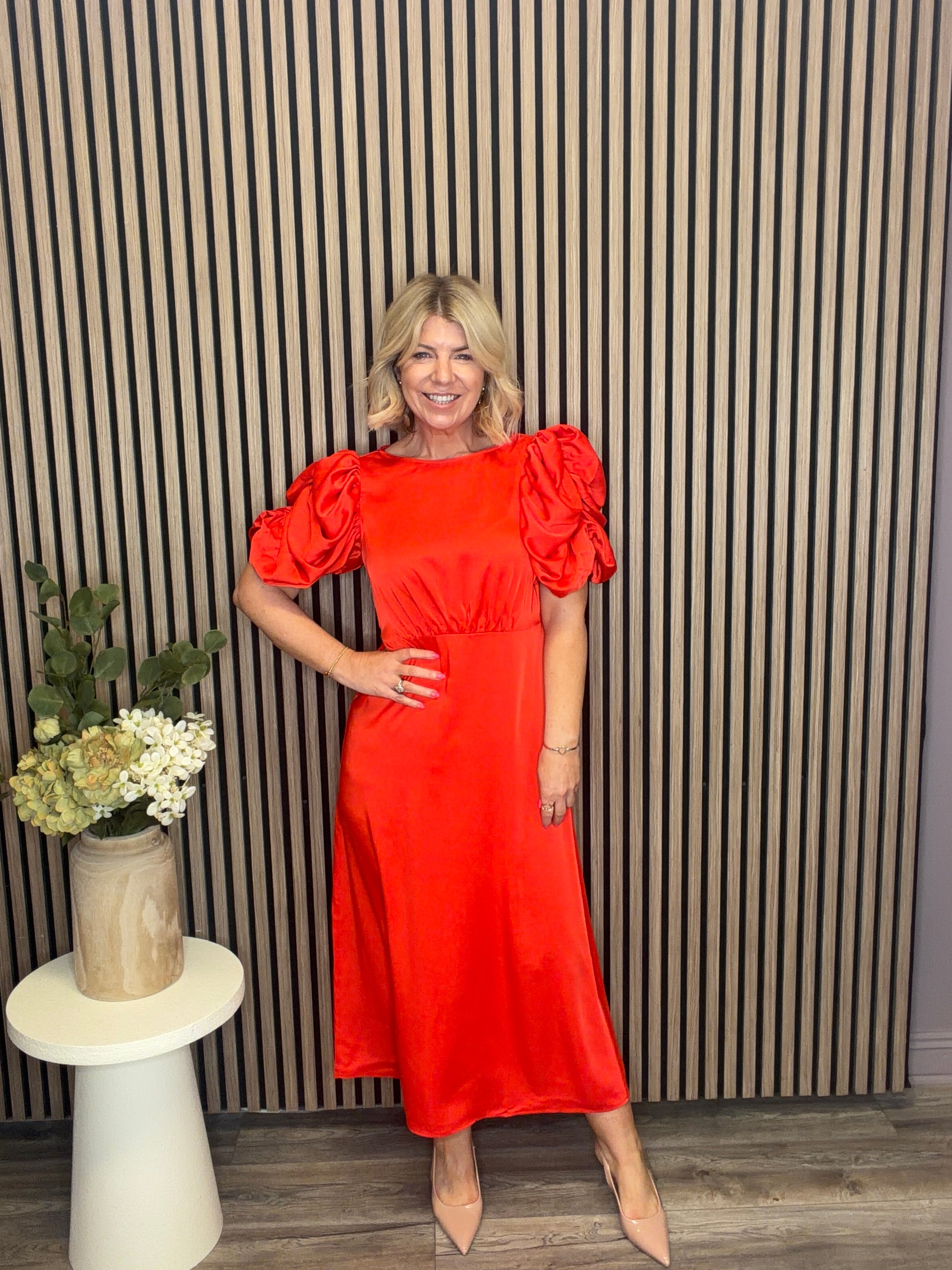 Elaine Midi Dress (Fiery Red)