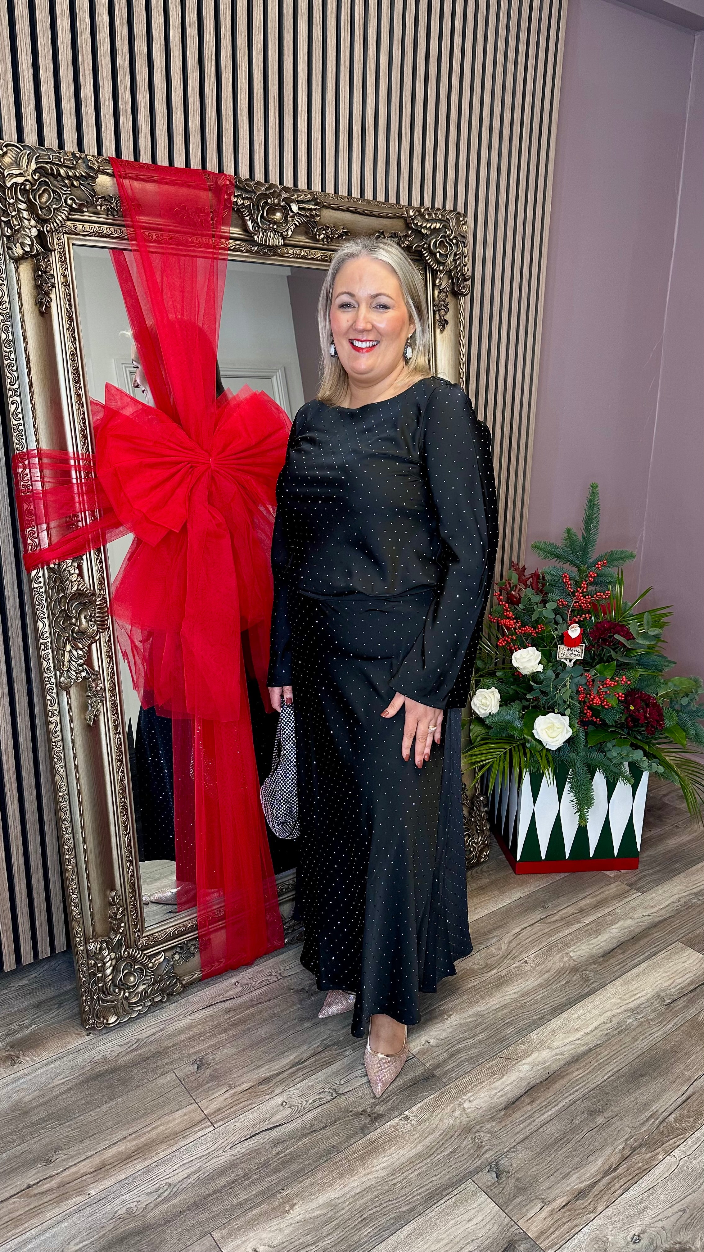 Ellie Boat Neck Rhinestone Top (Black Beauty)