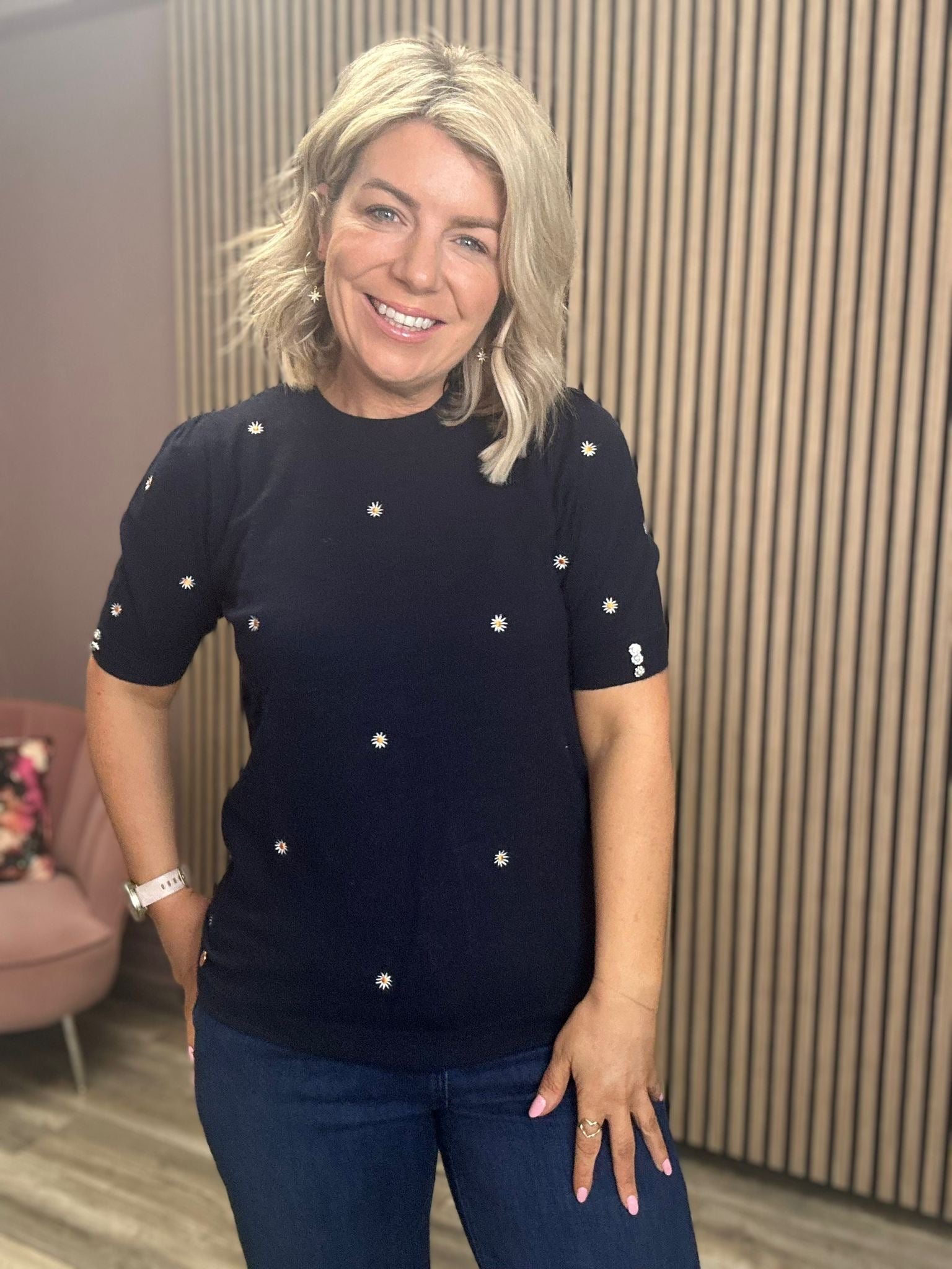 Ora Daisy Knit Top (Navy)