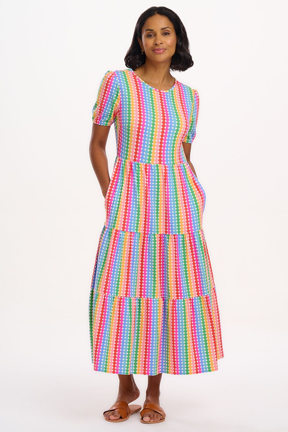 Minerva Jersey Tiered Midi Dress (Multi/Rainbow Circles) | Love Cherish | Dress Minerva Jersey Tiered Midi Dress (Multi/Rainbow Circles) | Love Cherish | Dress