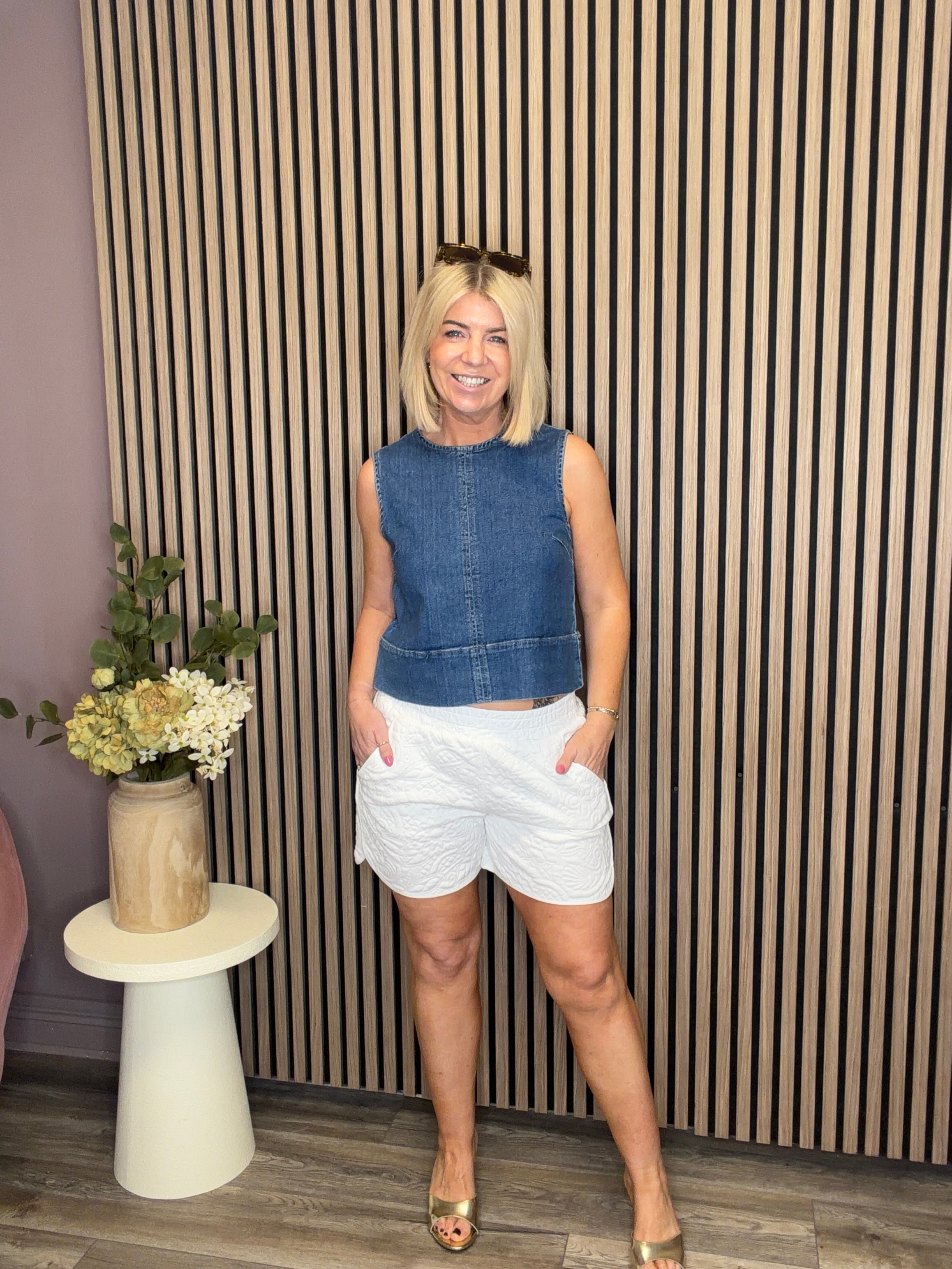 Kassy Sleeveless Top (Mid Blue Denim)