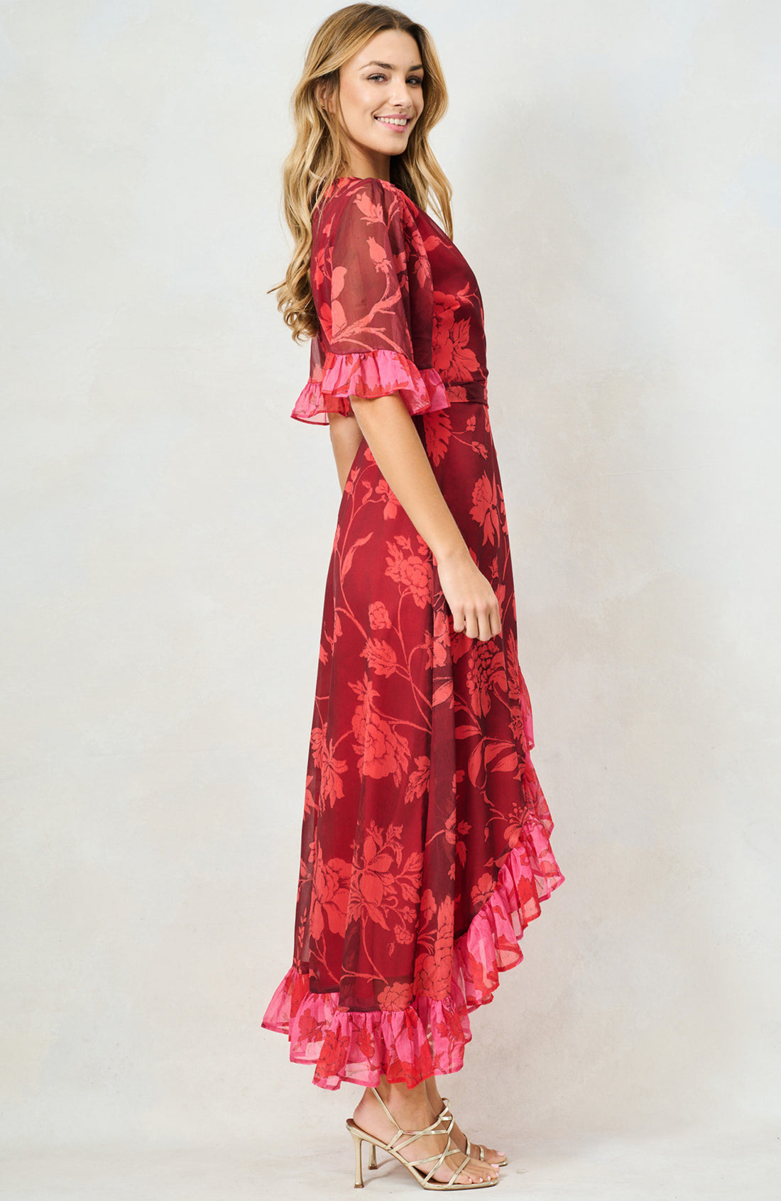 The Celestine Maxi Wrap Dress (Burnt Orange/Pink)