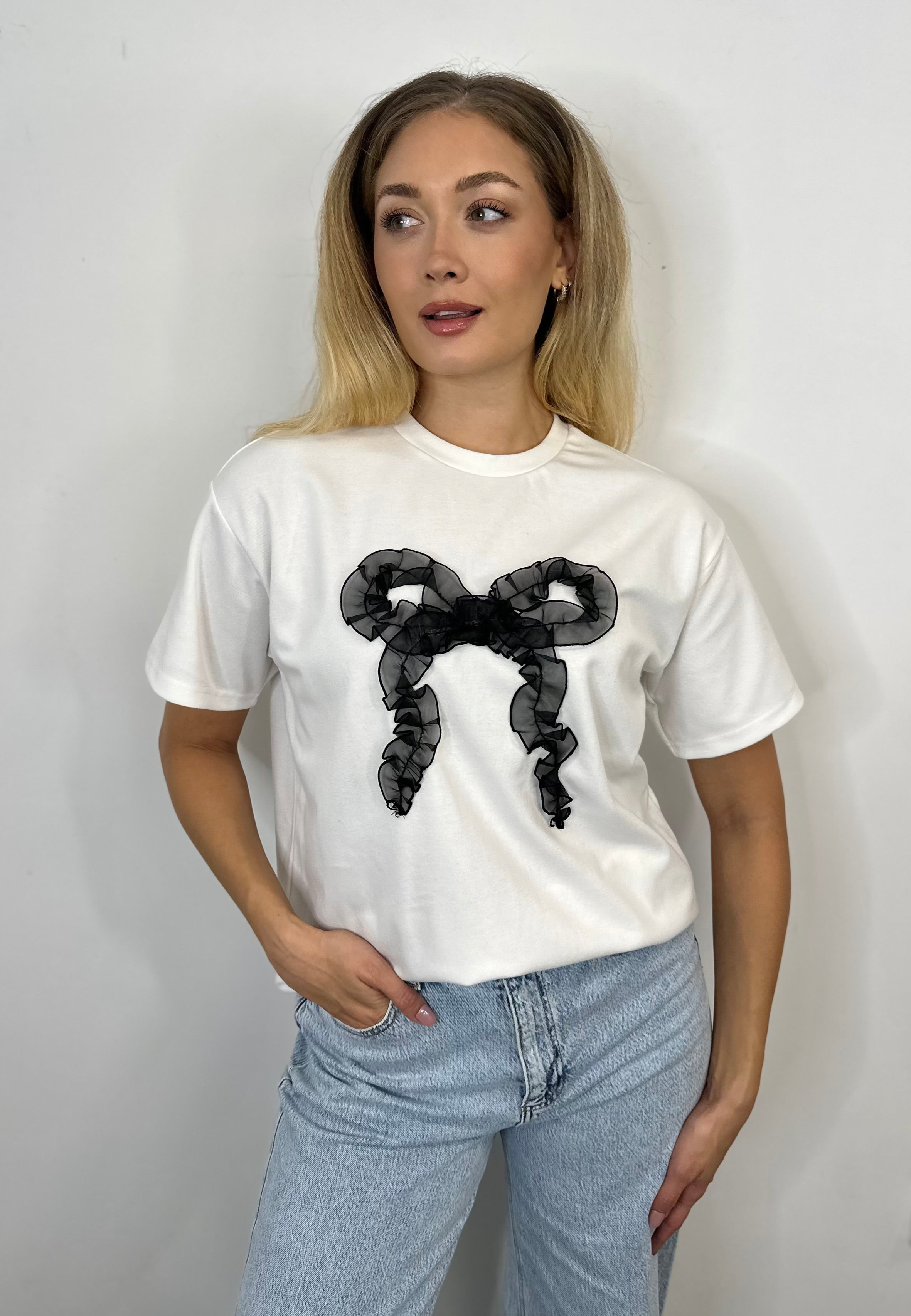 Bella Bow T-Shirt (Bright White/Black Bow)