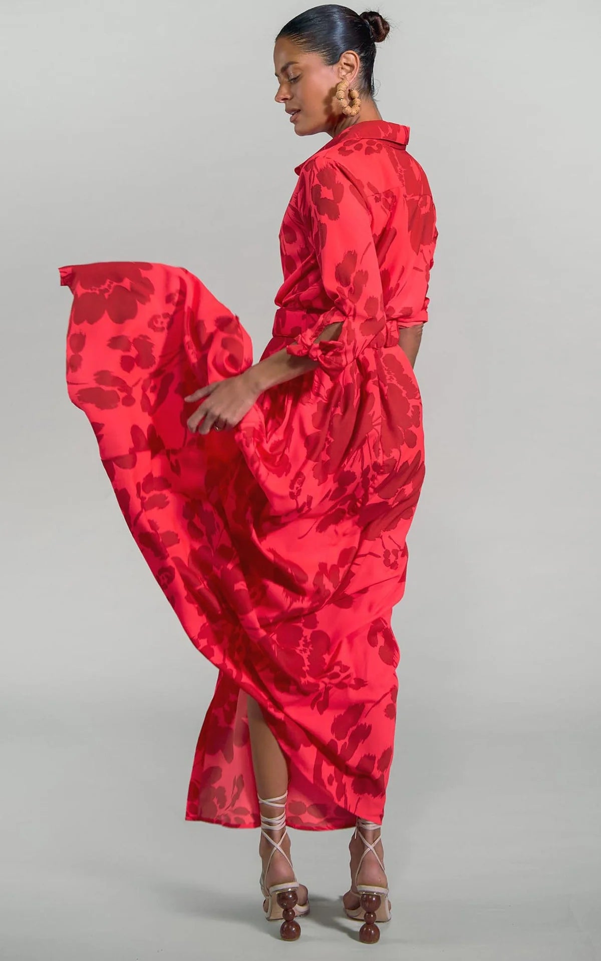 Dove Maxi Shirt Dress (Red Leopard Floral)