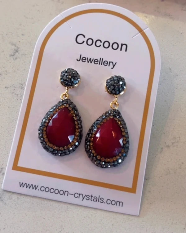 Deep Raspberry Red Earrings (Gold)