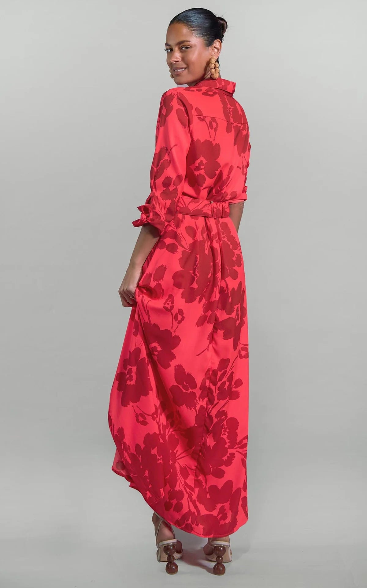 Dove Maxi Shirt Dress (Red Leopard Floral)