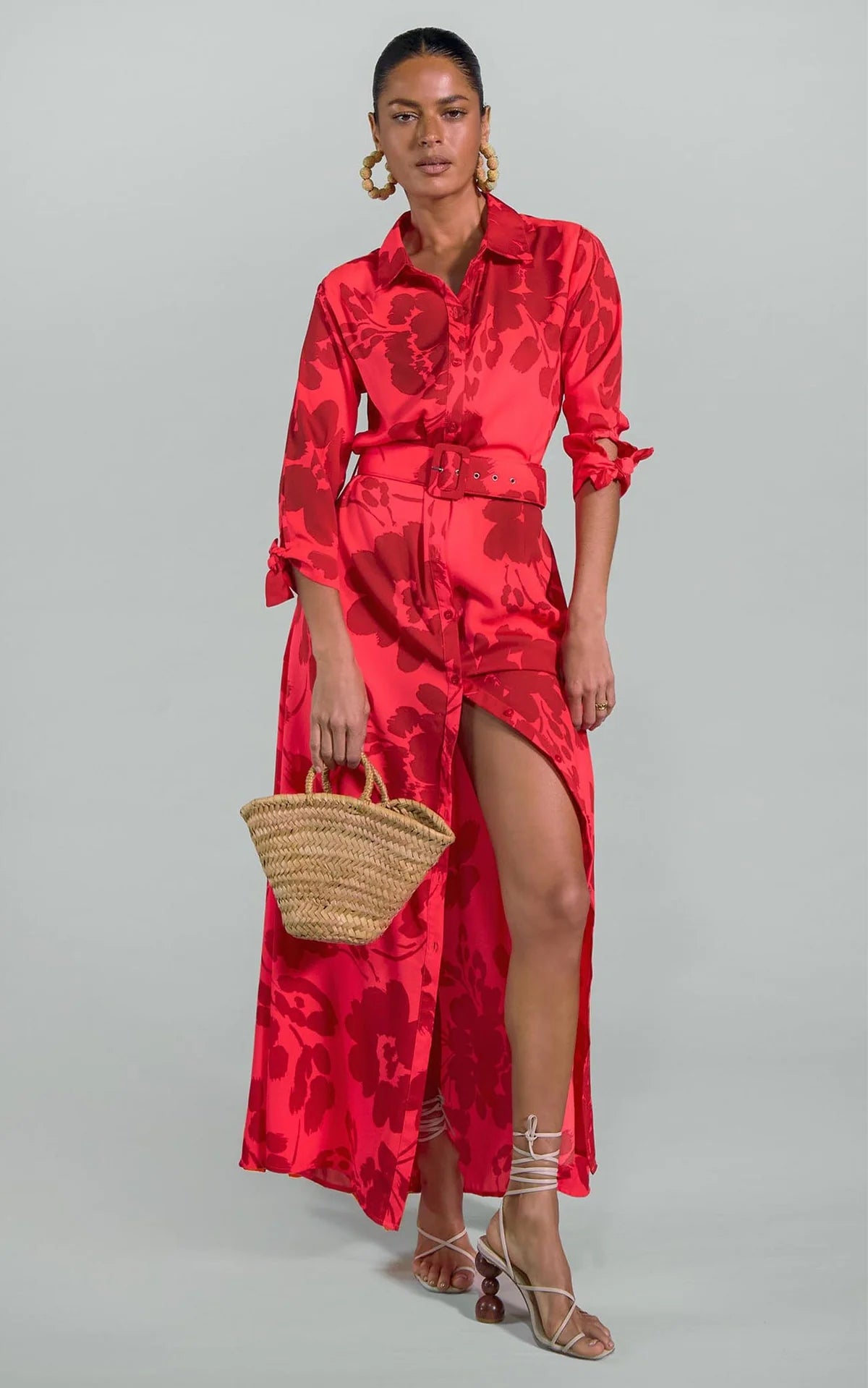 Dove Maxi Shirt Dress (Red Leopard Floral)