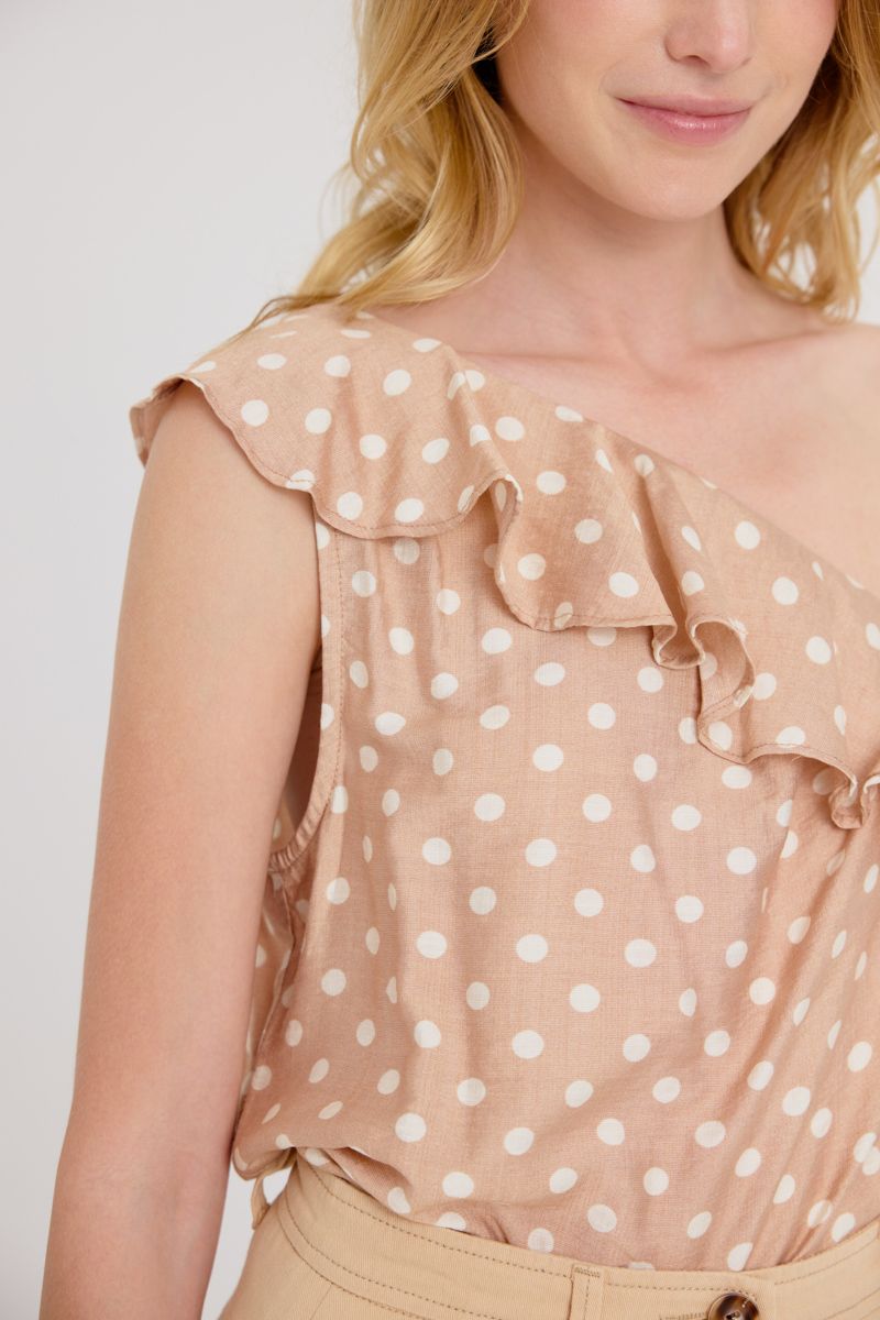 Beverley One Shoulder Top (Beige)
