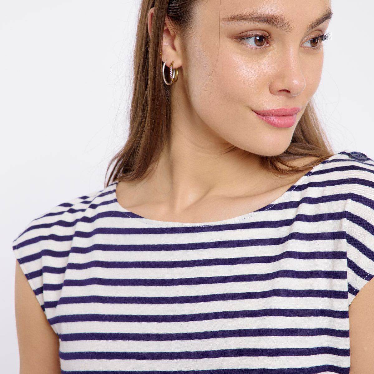 CHARLOTTE CAP SLEEVE T-SHIRT (NAVY/CREAM)