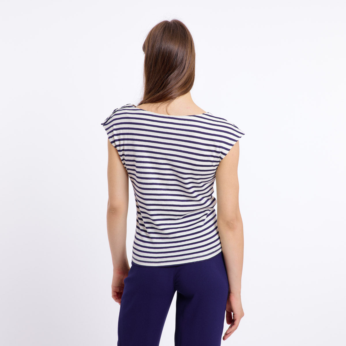 CHARLOTTE CAP SLEEVE T-SHIRT (NAVY/CREAM)
